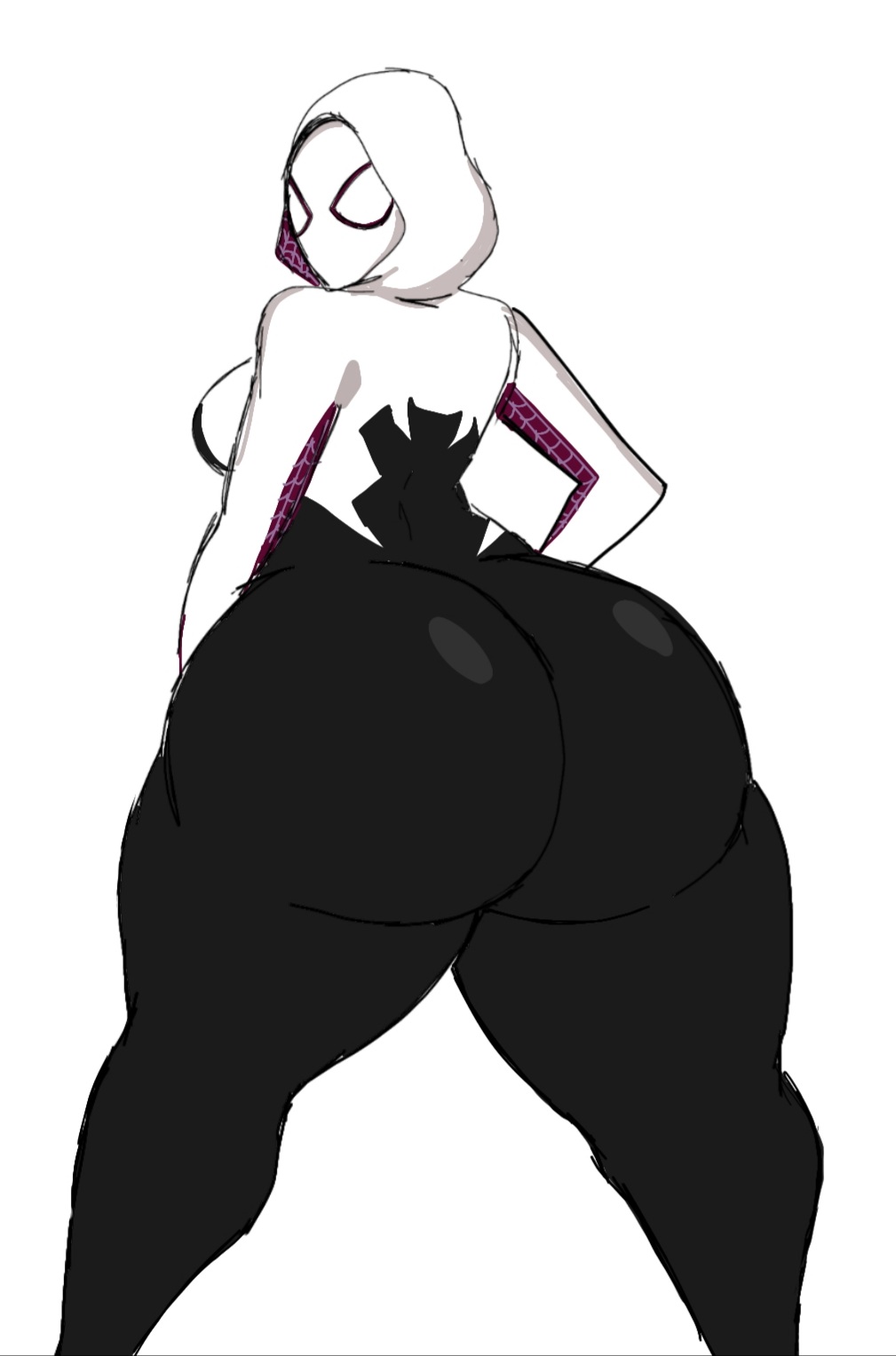 2023, ass, big ass, big butt, bodysuit, breasts, female, gwen stacy, huge ass, huge butt, large ass, large breasts, marvel, marvel comics, mask, masked, masked female, momiji (artist), solo, spider-gwen, spider-man (series), superheroine, thick legs, white background