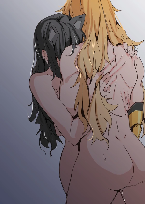 2girls ass big_ass big_butt black_hair blake_belladonna blonde_hair canon_couple cat_ears catgirl color comforting completely_nude completely_nude_female digital_drawing_(artwork) faunus iceky imminent_sex imminent_yuri kemonomimi lesbian_sex long_hair multiple_girls muscular_female passionate rooster_teeth rwby scratch_marks scratches simple_background sweatdrop tagme tender yang_xiao_long yuri