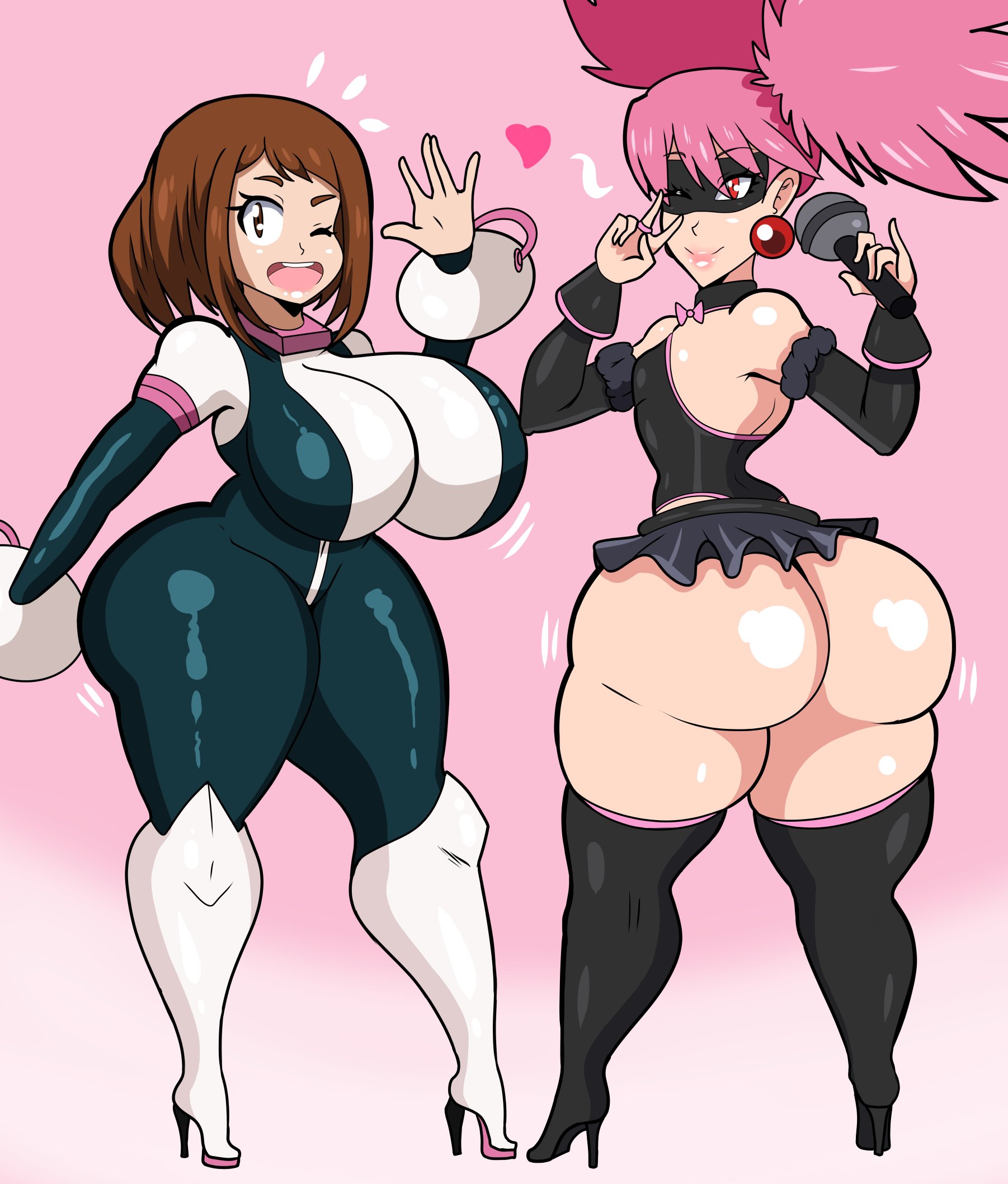 2girls, ass, big ass, big breasts, big butt, bodysuit, boku no hero academia, breasts, bubble ass, bubble butt, fat ass, fat butt, female, female human, haneyama kazuho, hero outfit (mha), huge ass, huge breasts, huge butt, human, light skin, light-skinned female, multiple females, multiple girls, my hero academia, ochako uraraka, ochako uraraka (hero outfit), pop step, shingattai, superhero costume, superheroine, teenage female, teenager, thick ass, thick butt, thick thighs, uraraka ochako, vigilante: my hero academia illegals