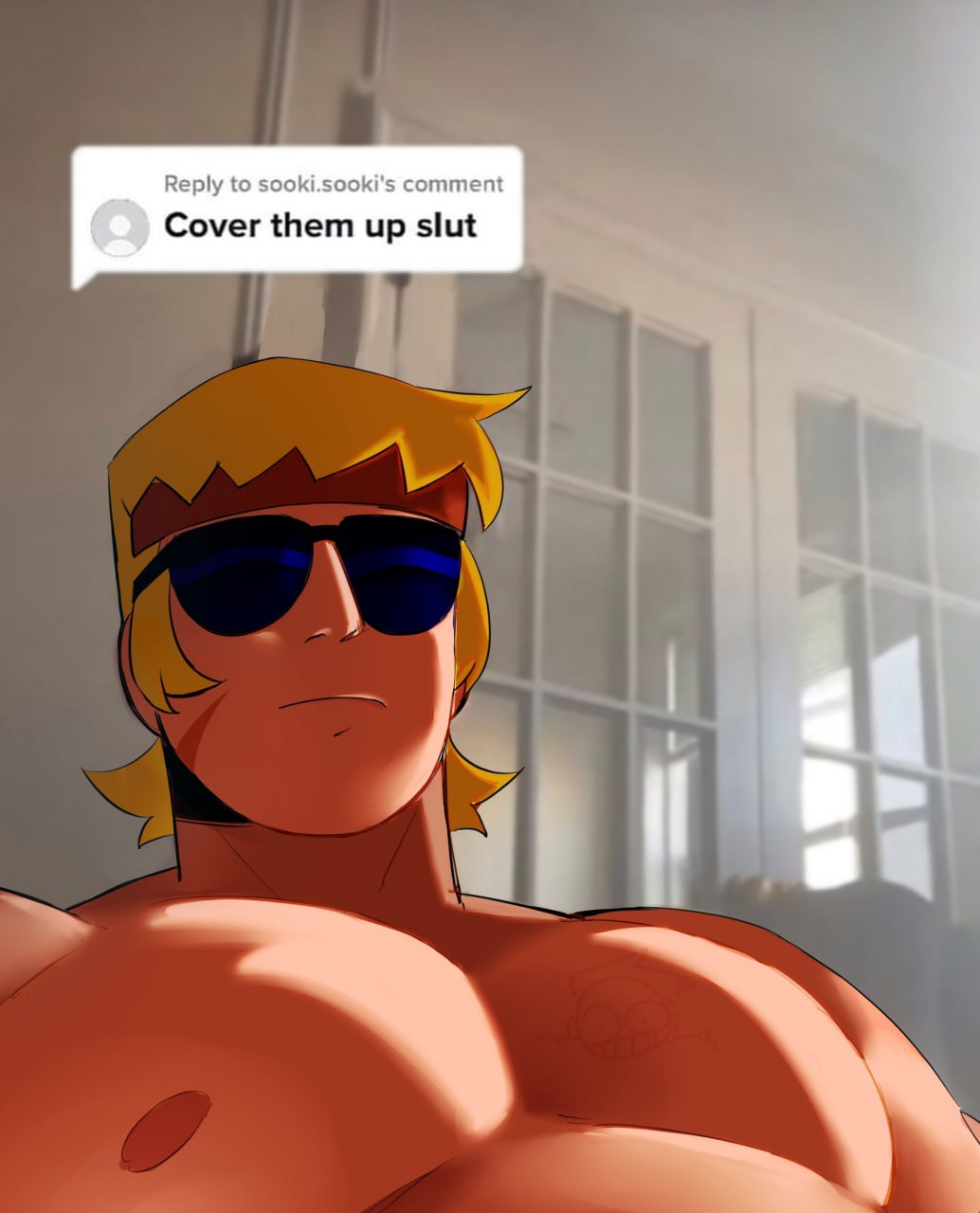 bara big_pecs blonde_hair brawl_stars buster_(brawl_stars) cover_them_up_slut gay glasses male male_only pecs tagme