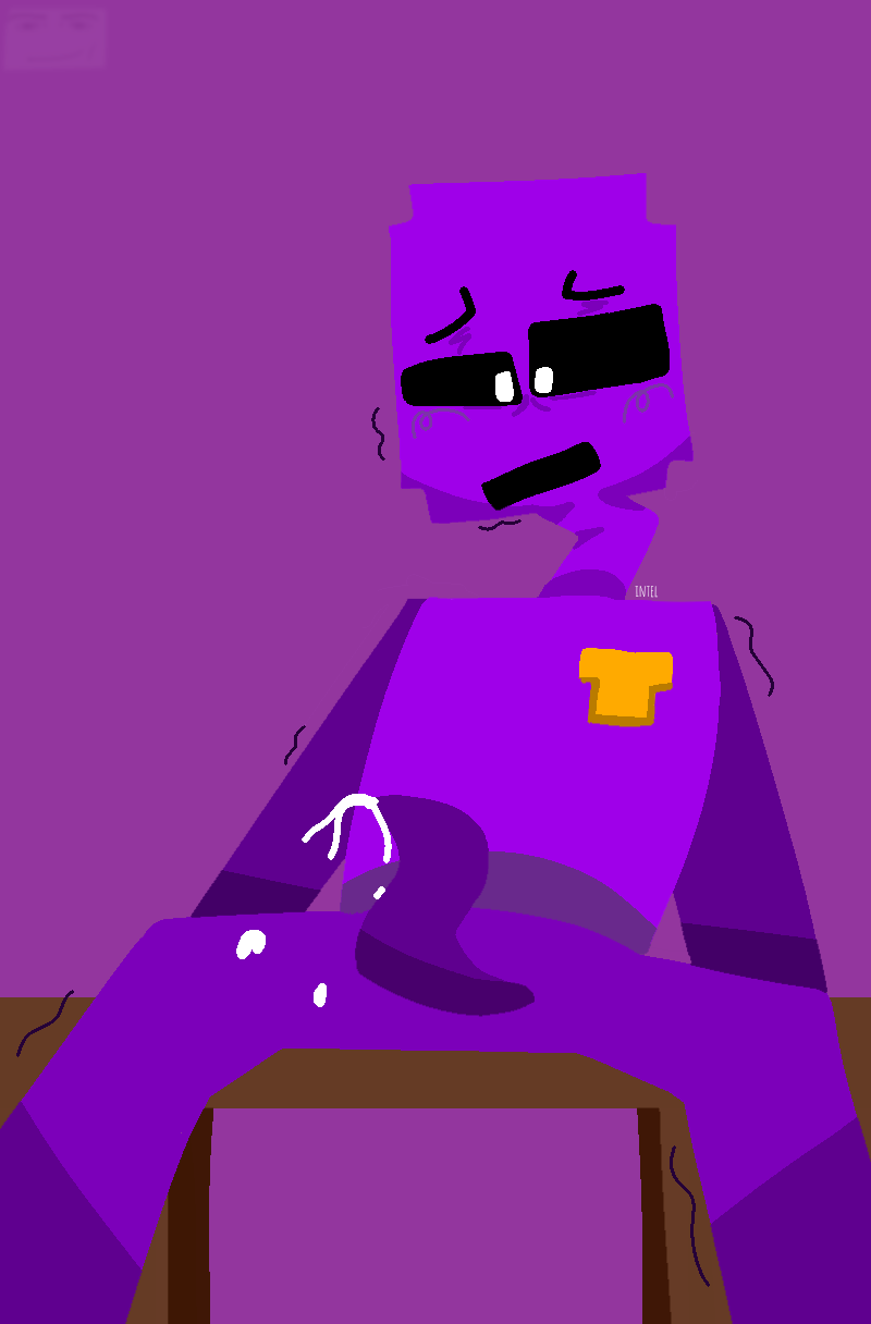 cum dave_miller_(dayshift_at_freddy's) dayshift_at_freddy's dsaf five_nights_at_freddy's fnaf leaning leaning_back purple_body purple_penis purple_skin shaking sitting_on_desk sitting_on_table tentacle tentacle_penis twitching