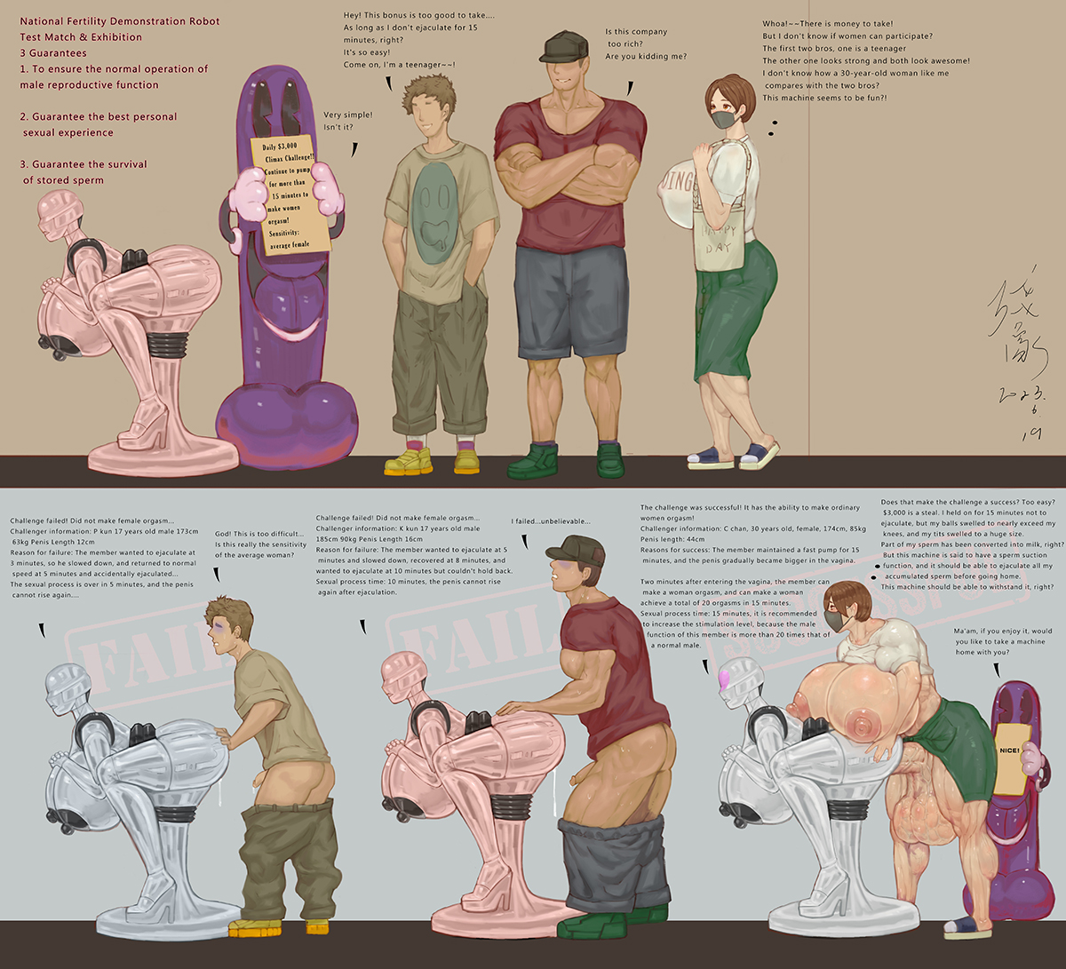 1futa, 2023, 2boys, artificial vagina, balls, bottomless, breasts, clothed, clothing, competition, cum, cum inside, cumming, dialogue, english text, erection, fully clothed, futa is bigger, futa transformation, futanari, huge balls, huge breasts, huge cock, human, intersex, light skin, light-skinned futa, machine, male, massive breasts, mostly nude, multiple boys, multiple males, muscular, muscular futa, older futa, partially clothed, penis, penis size difference, premature ejaculation, premature ejaculation shaming, sagging balls, sex toy, skirt, standing, text, thick thighs, toned, transformation, veiny balls, veiny penis, wide hips, younger male, zanzou