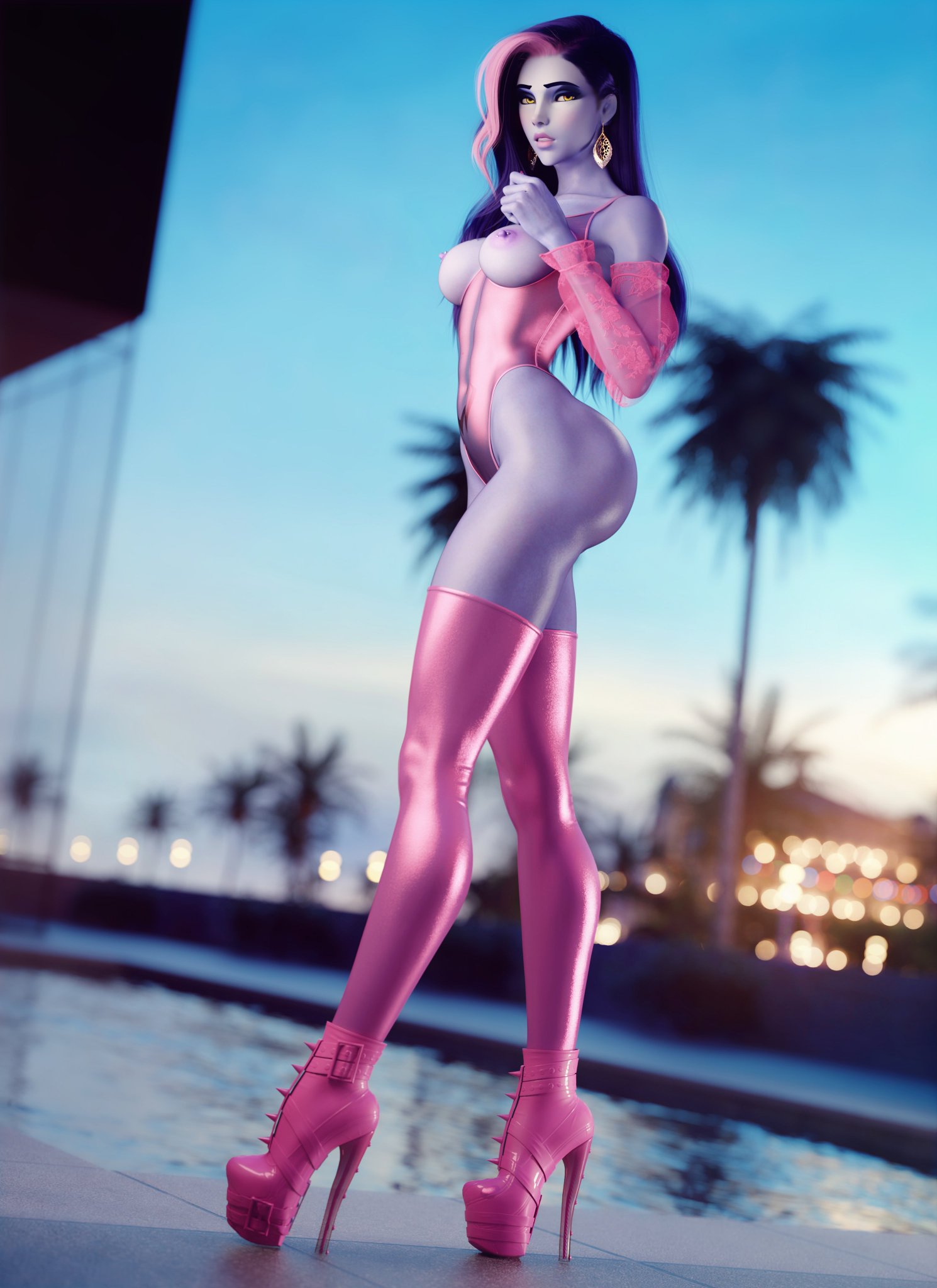 1girls, 3d, activision, amelie lacroix, ass, athletic, athletic female, big ass, blizzard entertainment, blue body, blue skin, blue-skinned female, breasts, busty, curvaceous, curves, curvy, curvy figure, digital media (artwork), eyebrows, eyelashes, eyes, female, female only, fit, fit female, hair, high heels, hips, hourglass figure, human, large breasts, legs, light skin, light-skinned female, lips, mature, mature female, noahgraphicz, overwatch, platform heels, purple body, purple hair, purple skin, purple-skinned female, solo, stiletto heels, thick, thick legs, thick thighs, thighs, very high heels, voluptuous, wide hips, widowmaker