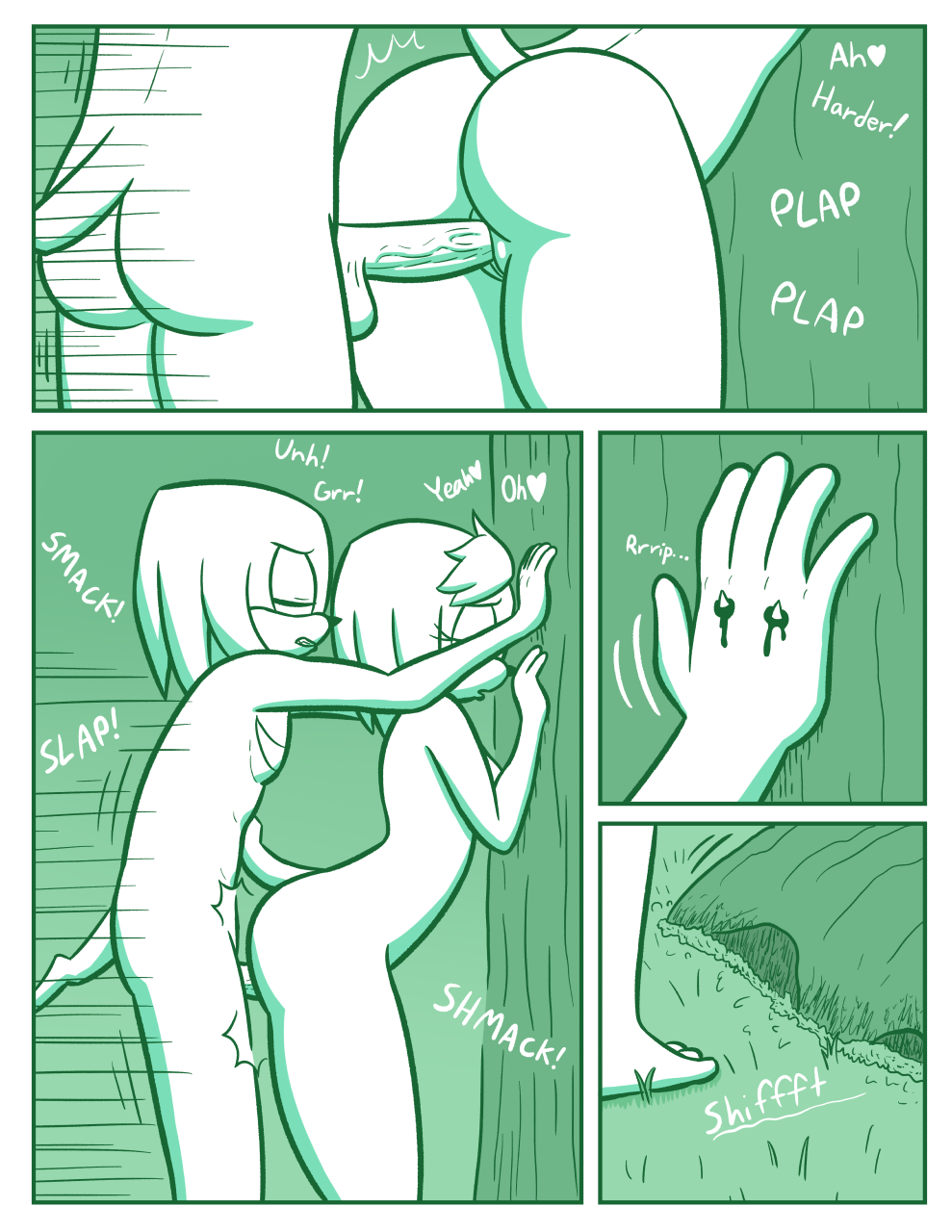 anthro archie_comics ass balls biped comic digital_media_(artwork) duo echidna english_text erection eulipotyphlan female female_penetrated from_behind_position genitals green_background hair hi_res julie-su knuckles_the_echidna loshon male male/female male_penetrating male_penetrating_female mammal monochrome monotreme nude onomatopoeia penetration penile penile_penetration penis plant pussy sega sex simple_background sonic_(series) sonic_the_hedgehog_(archie) sonic_the_hedgehog_(comics) sonic_the_hedgehog_(series) sound_effects standing standing_sex text tree vaginal_penetration