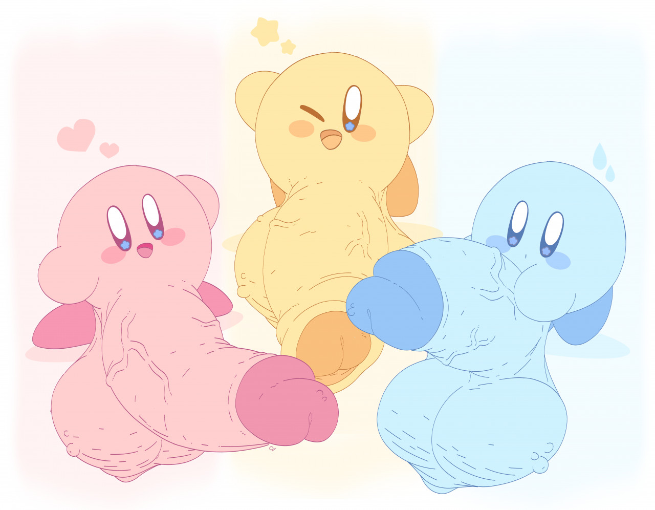 3boys, ball with hyper features, balls, clones, cyan balls, cyan penis, cyan skin, cyanu, erection, huge balls, huge cock, hyper balls, hyper penis, keeby, kirby, kirby (series), large balls, large penis, male, male only, massive balls, massive penis, nintendo, penis, pink balls, pink penis, pink skin, small but hung, waddling head, yellow balls, yellow penis, yellow skin
