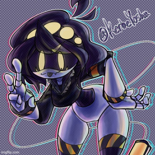 :p, 1girls, 2d, female, female only, glitch productions, kerbeyoshu, looking at viewer, murder drones, robot, robot girl, robot humanoid, robot joints, robotic, robotic arm, smile, smiling at viewer, solo, tail, thick thighs, tongue, tongue out, v (murder drones), wide hips