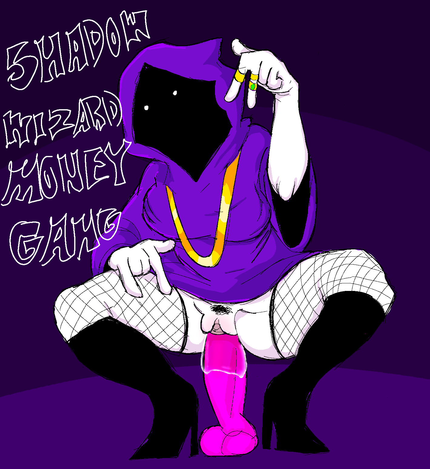 alternate_version_available anthro boots dildo dildo_in_pussy doodled4wg fishnets high_heel_boots hood hood_up insertion meme pink_dildo pubic_hair pussy pussy_juice rings self_upload shadow_wizard_money_gang squatting tagme text vaginal_penetration