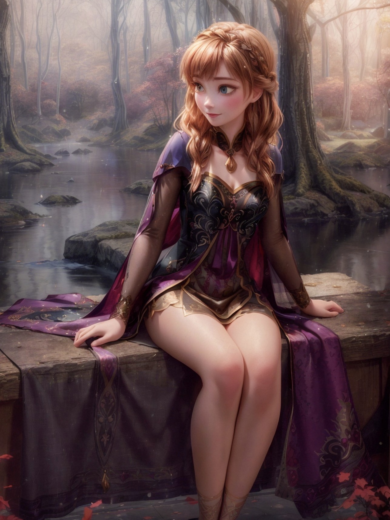 ai generated, anna (frozen), clothing, disney, disney princess, dress, female, frozen (film), panties, small breasts, stable diffusion, underwear