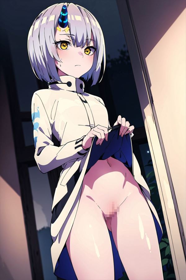 ai_generated atar_(kamikatsu) blue_hair blush kaminaki_sekai_no_kamisama_katsudou single_horn small_breasts yellow_eyes