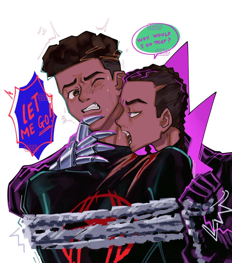 421610 biting bondage brown_eyes chains dark_hair dark_skin fangs forced gay imminent_rape male/male male_only marvel miles_g_morales miles_morales milescest neck_bite purple_eyes rape spider-man:_across_the_spider-verse spider-man:_into_the_spider-verse urur_mlct_(artist)