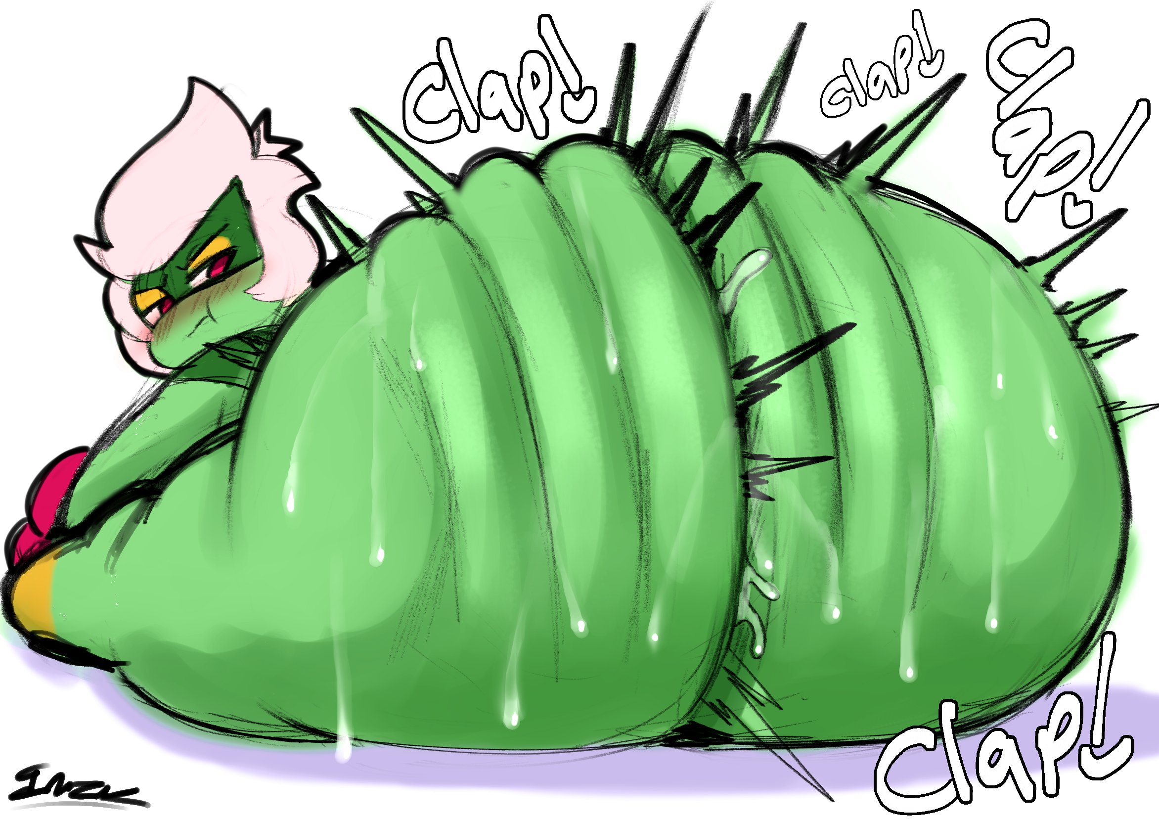 1boy, ass, ass clapping, big ass, bottom heavy, bubble ass, bubble butt, clapping cheeks, fat ass, femboy, green body, green skin, huge ass, inuzu, male, male only, massive ass, paullen (inuzu), plant, pokémon (species), pokemon, pokemon (species), roserade, sitting, solo, sweat, sweaty ass, thick ass, twerking