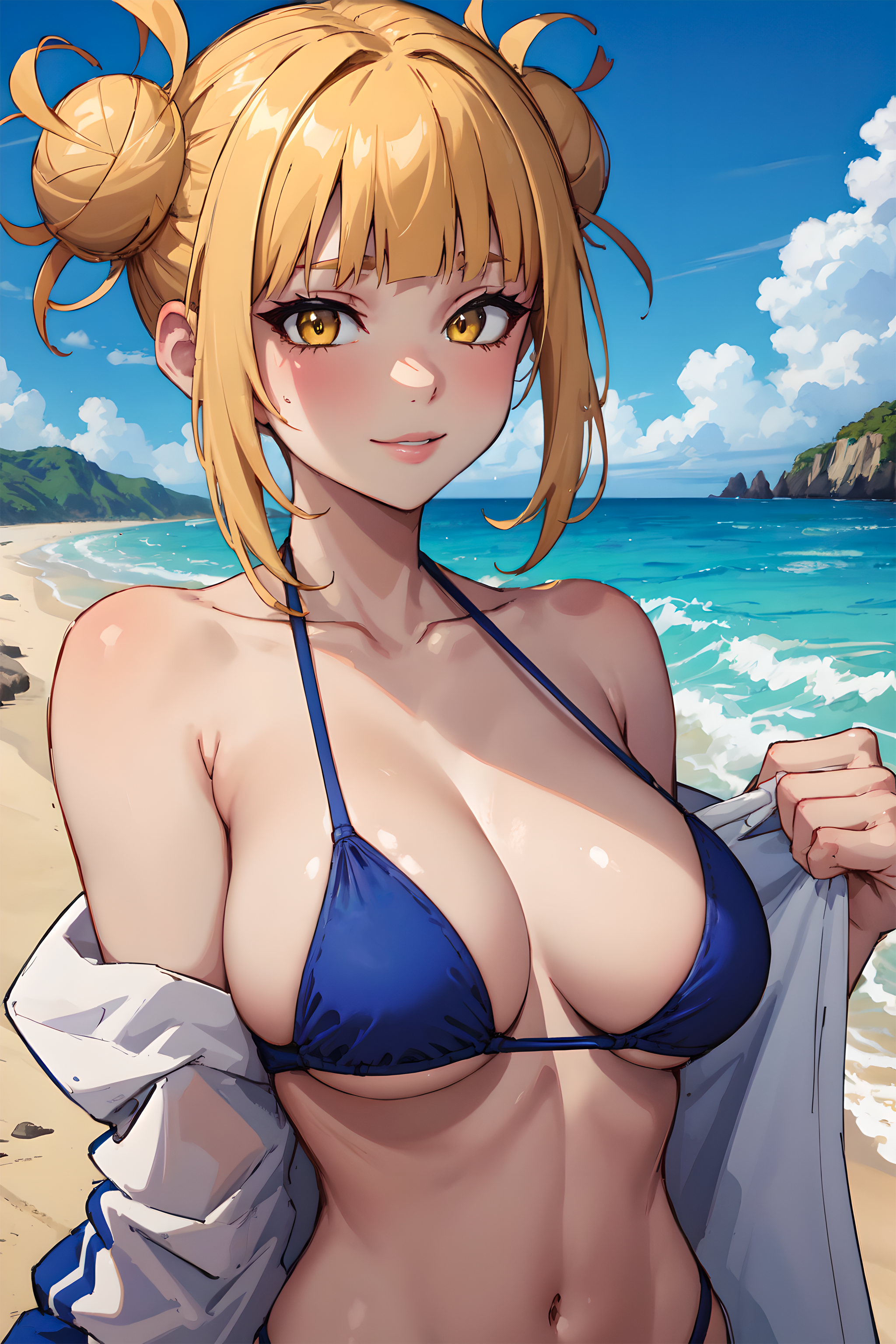 ai generated, beach, big breasts, bikini, breasts, female, himiko toga, lxlbanner, my hero academia, toga himiko