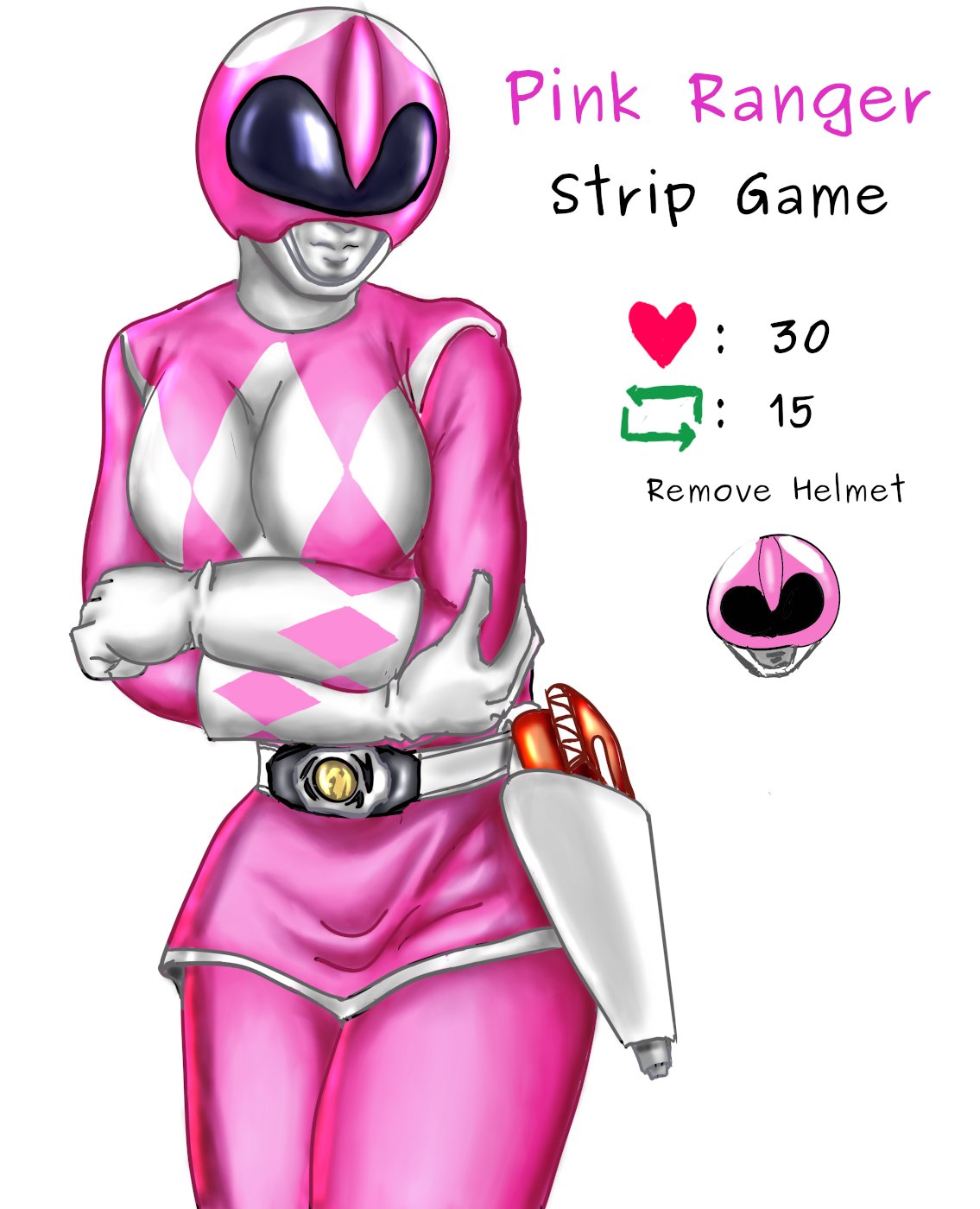 1girls belt bodysuit female gloves gun helmet heroine kimberly_hart pink_bodysuit pose power_rangers shyinkart strip_game