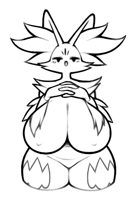 big_breasts black_and_white breasts delphox female furry hajimeyou654 huge_breasts milf pokémon_(species) pokemon thick_thighs wide_hips