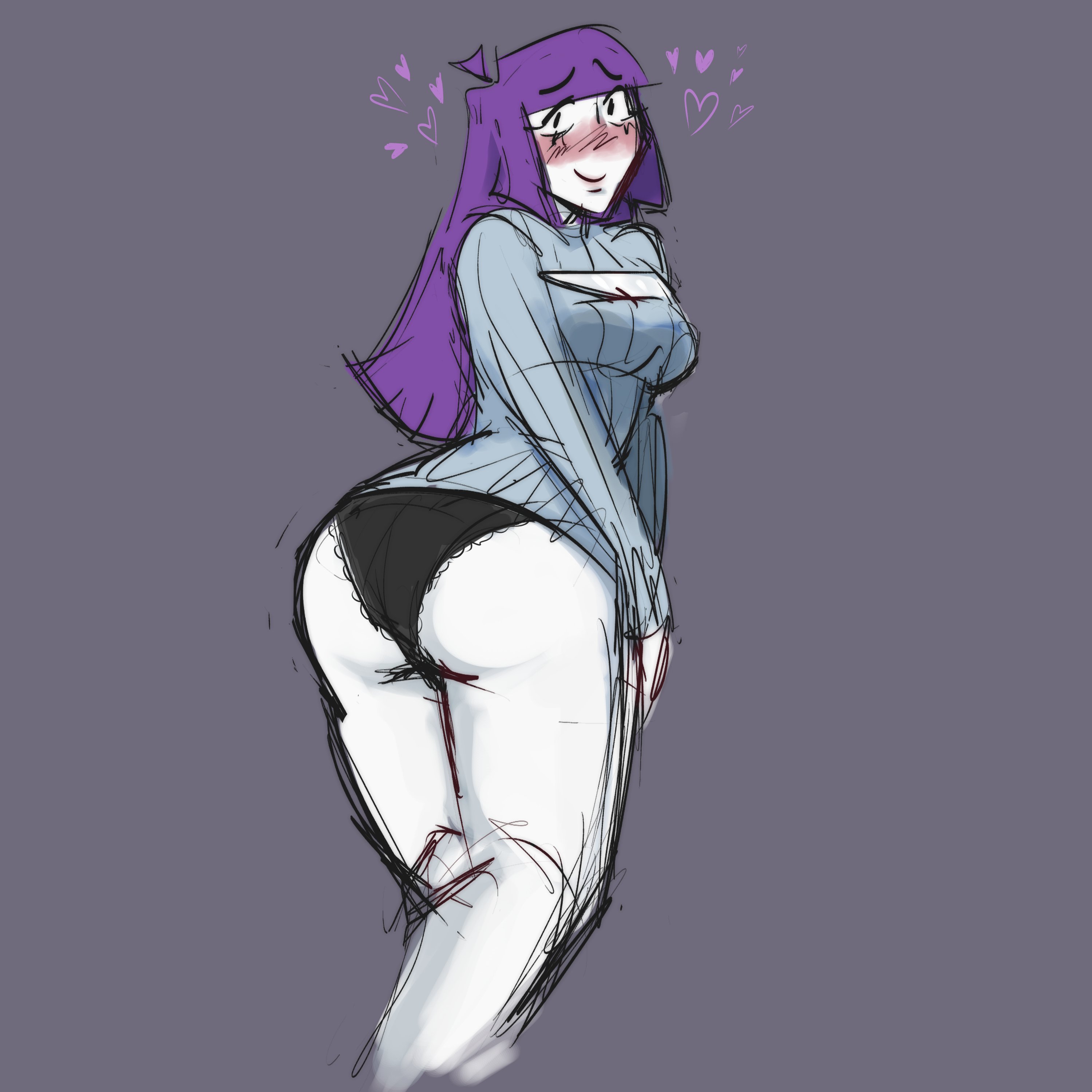 1girls, ass, blush, female, lila (spooky month), milf, mother, panties, purple hair, solo, spooky month