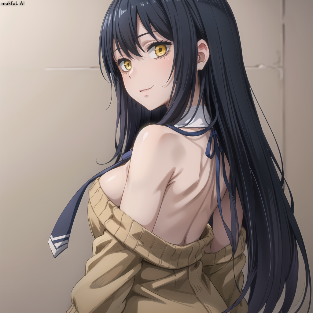 1girls ai_generated bangs black_hair blush embarrassed female female_only human mieruko-chan nervous shy solo stable_diffusion yellow_eyes yotsuya_miko