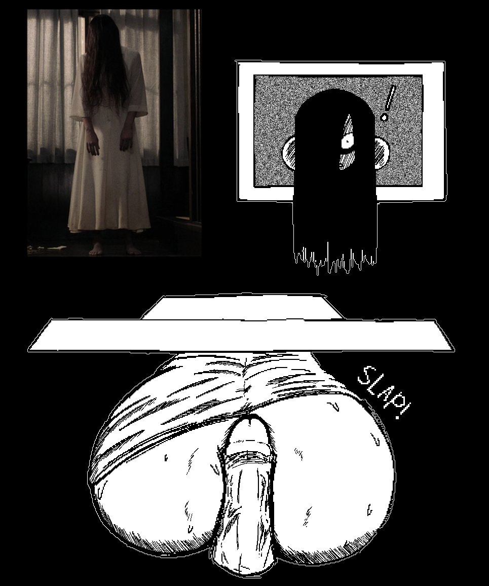 anthro ass ass_focus female flat_screen_tv ghost ghost_girl nanodude78 penis penis_out sticking_ass_out tagme the_ring through_screen tv yamamura_sadako