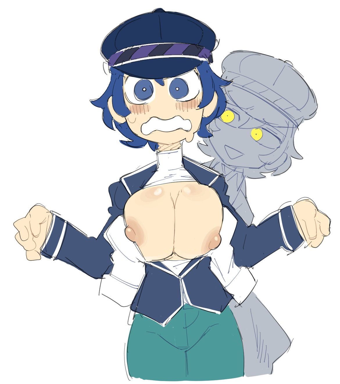 2021 areolae blush breasts caliginous hat nipples persona persona_4 shirogane_naoto tagme tomboy