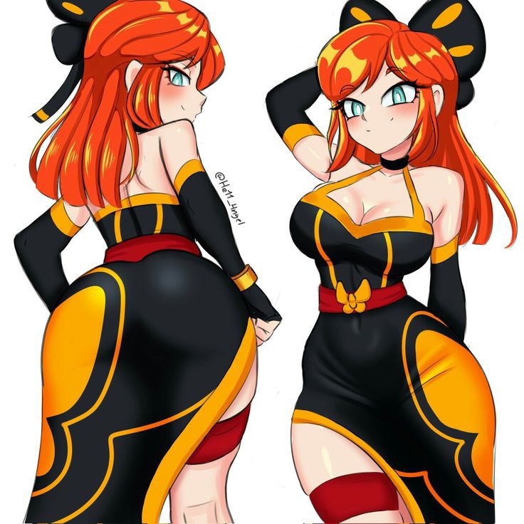 1girls artist_signature ass bare_shoulders big_ass blush brawl_stars breasts choker female ginger_hair gray_eyes he11_4ngel looking_at_viewer mariposa_piper_(brawl_stars) medium_breasts orange_hair pale-skinned_female pale_skin piper_(brawl_stars) solo standing thigh_strap white_background wide_hips