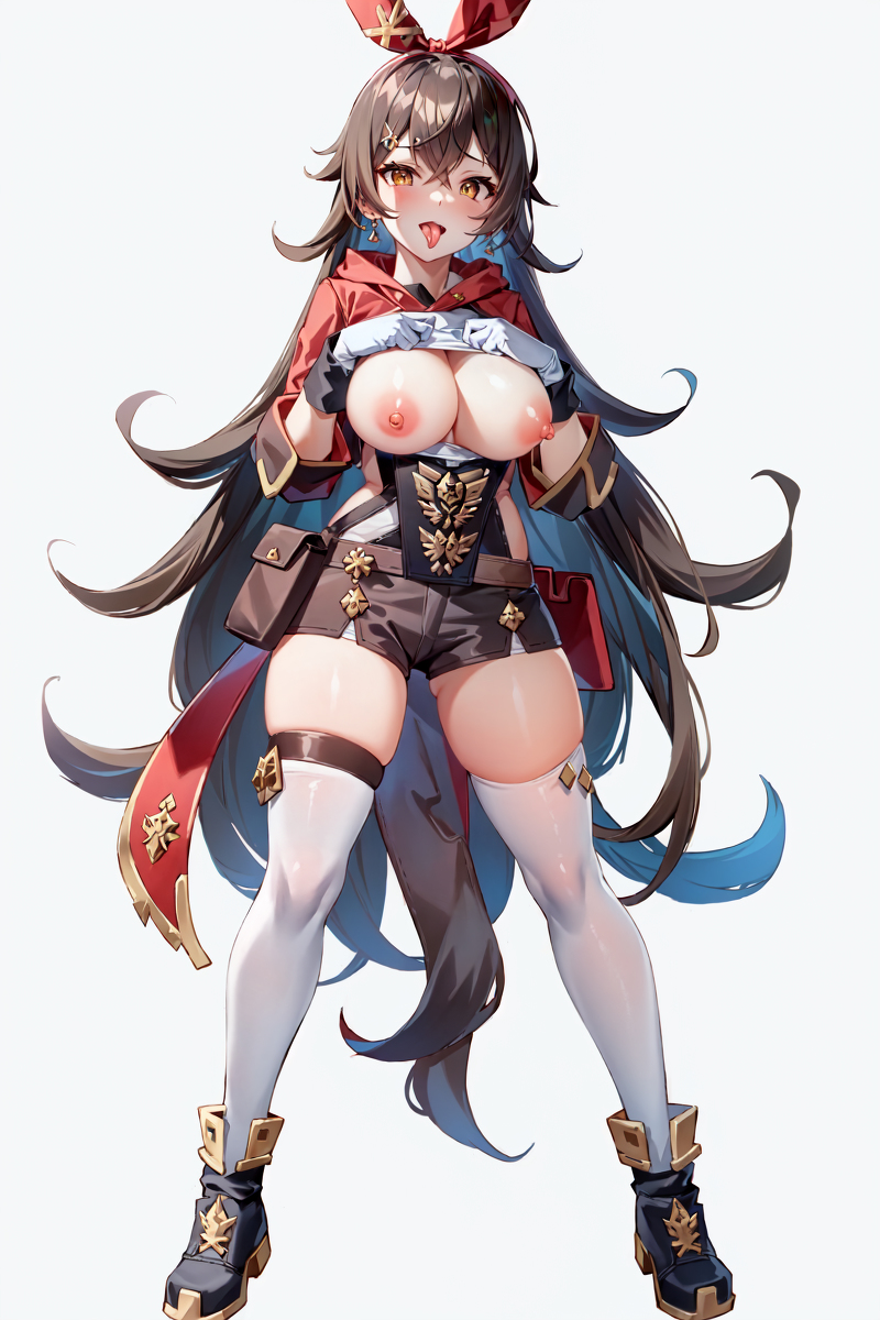 ai generated, amber (genshin impact), breasts, brown hair, eagle production, female, genshin impact, nipples, stable diffusion, tagme