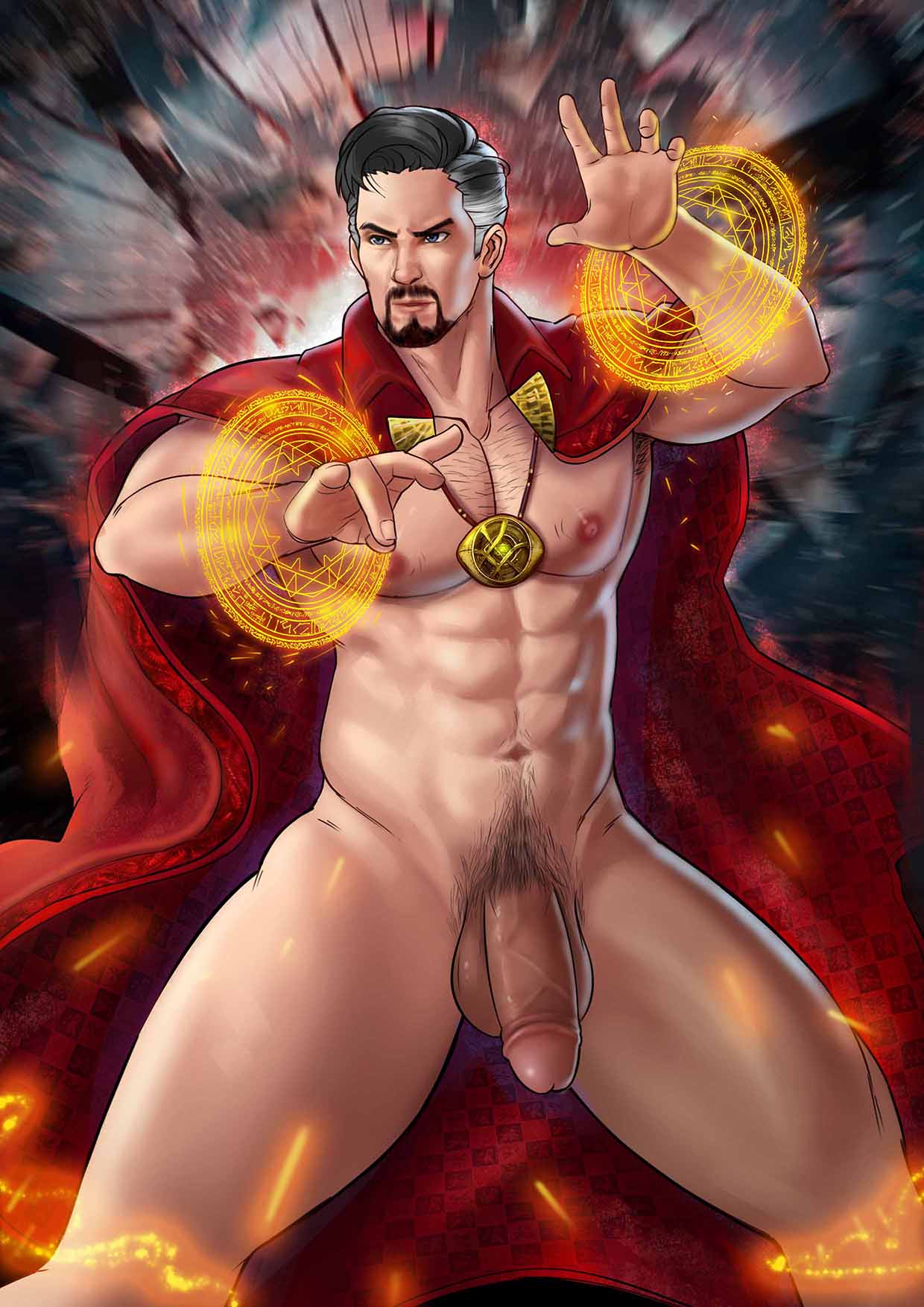 1boy 1male abs balls bara biceps big_penis doctor_strange doctor_strange_in_the_multiverse_of_madness gay hi_res highres male male_focus male_only marvel marvel_cinematic_universe miesicomic muscular nude penis solo solo_male stephen_strange vein veiny_penis