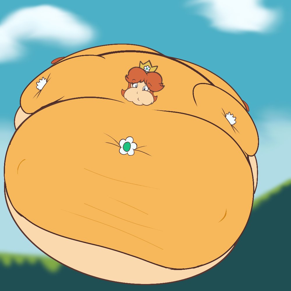 big_breasts breasts inflatedv inflation mario_(series) princess_daisy spherical_inflation sunken_head sunken_limbs