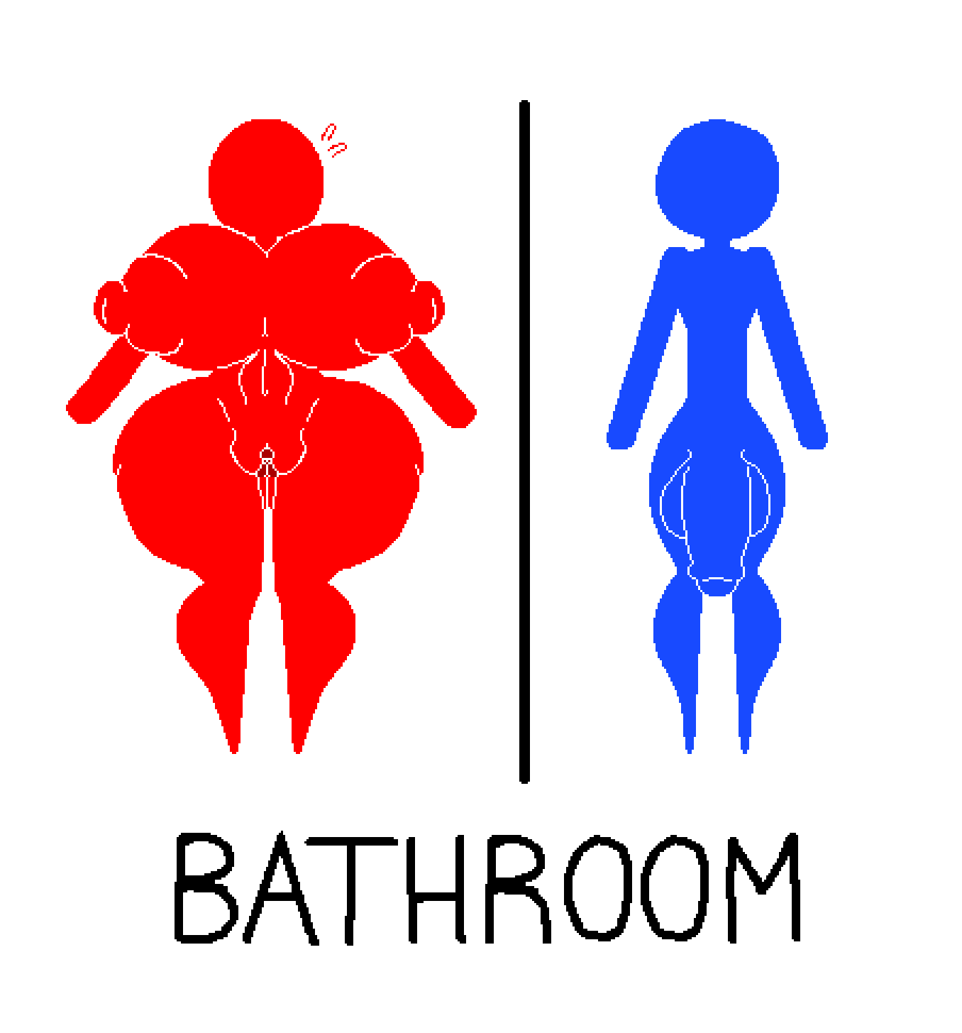 1boy 1boy1girl 1girls areolae barefoot bathroom big_breasts big_penis blue_body breasts completely_nude completely_nude_female female full_body keelgabeytheart male naked naked_female nipples nude nude_female penis pussy red_body sign stick_figure stickman