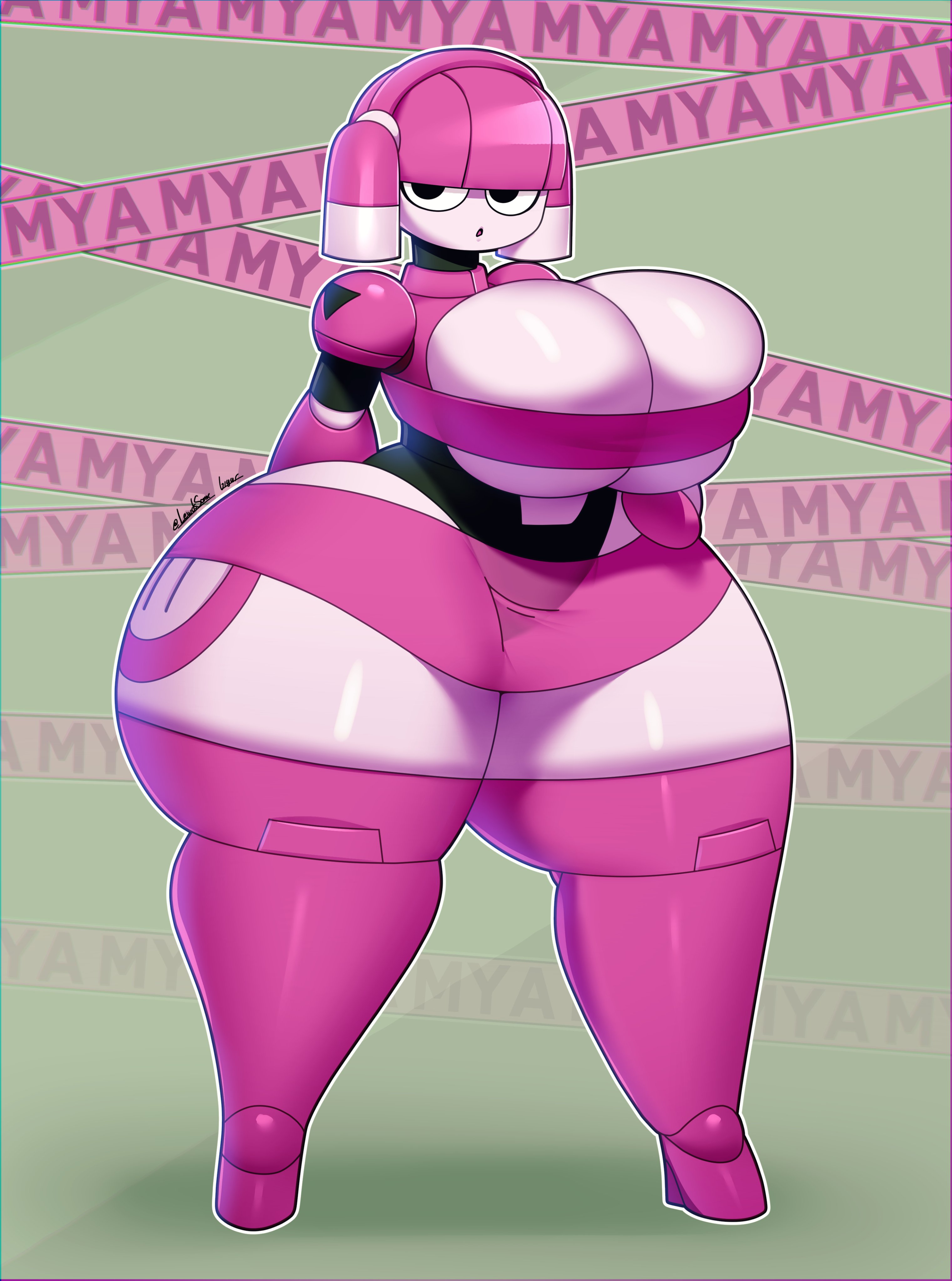 big breasts, breasts, dorahden, female, lewdssonk, mya (dorahden), robot, robot girl, thick thighs, wide hips