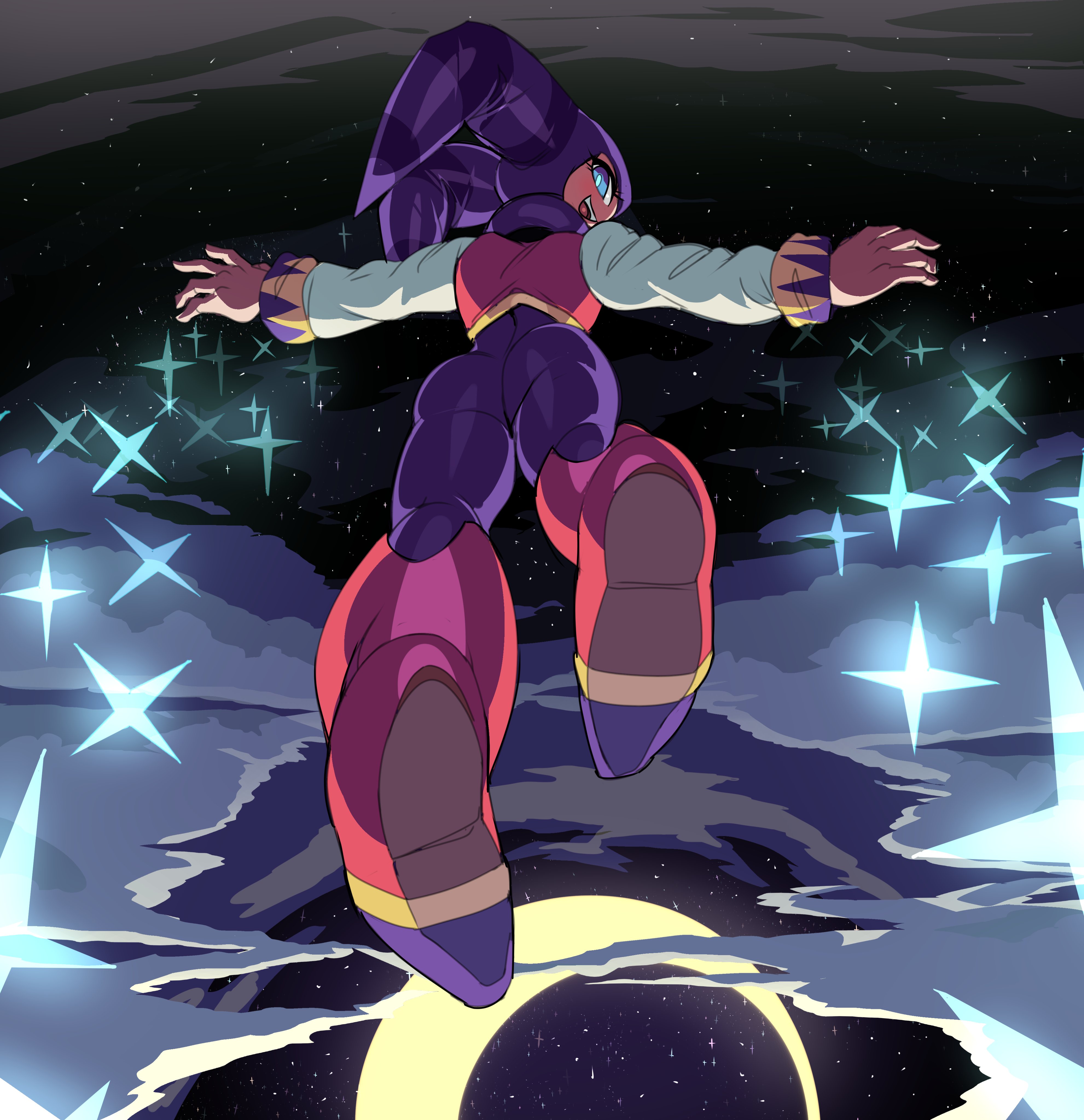 2022, ambiguous gender, ass, back, back view, big ass, captain kirb, captain kirb (sfw), femboy, feminine male, flying, girly, jester, male, nights, nights into dreams, solo, thighs