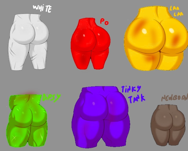 ass focus, ass visible through thighs, dipsy, dipsy (slendytubbies), laa-laa, laa-laa (slendytubbies), laa-laa (teletubbies), newborn (slendytubbies), po (slendytubbies), po (teletubbies), slendytubbies, slendytubbies 3, teletubbies, tinky winky