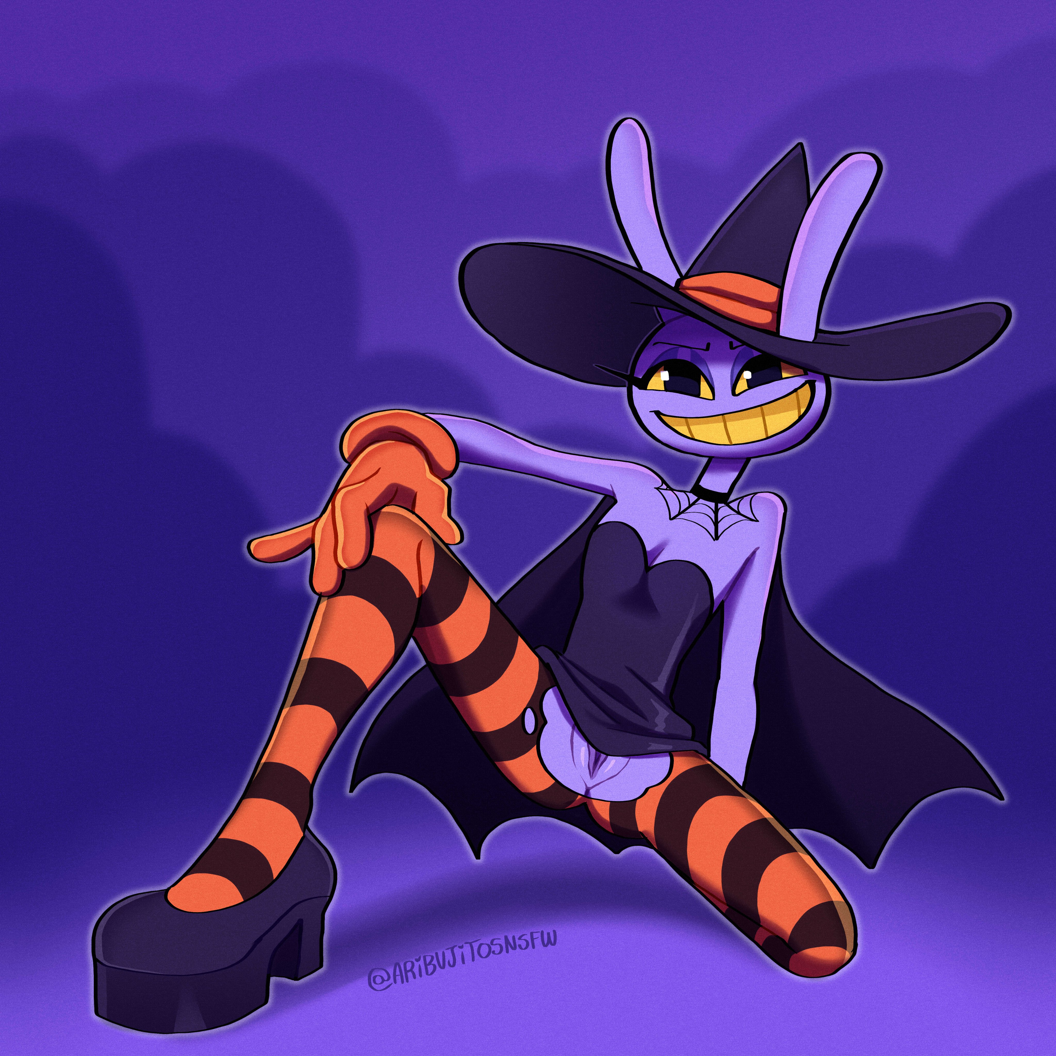 1boy, ari dibujitos, aribujitosnsfw, boy tits, breasts, crossgender, cuntboy, digital circus, female, glitch productions, halloween, halloween costume, halloween theme, intersex, jax (tadc), jax (the amazing digital circus), male, male only, pussy, ripping pants, solo, the amazing digital circus, witch, witch costume, witch hat, witch jax (the amazing digital circus)