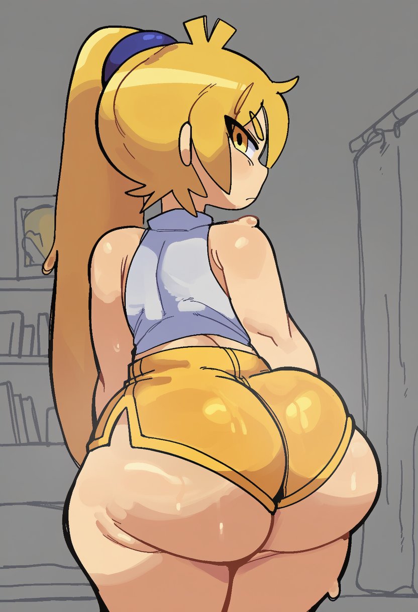 ai generated, akita neru, amiamia, ass hanging out, ass hanging out of shorts, female, goghkunn, huge ass, short shorts, shorts, thick thighs