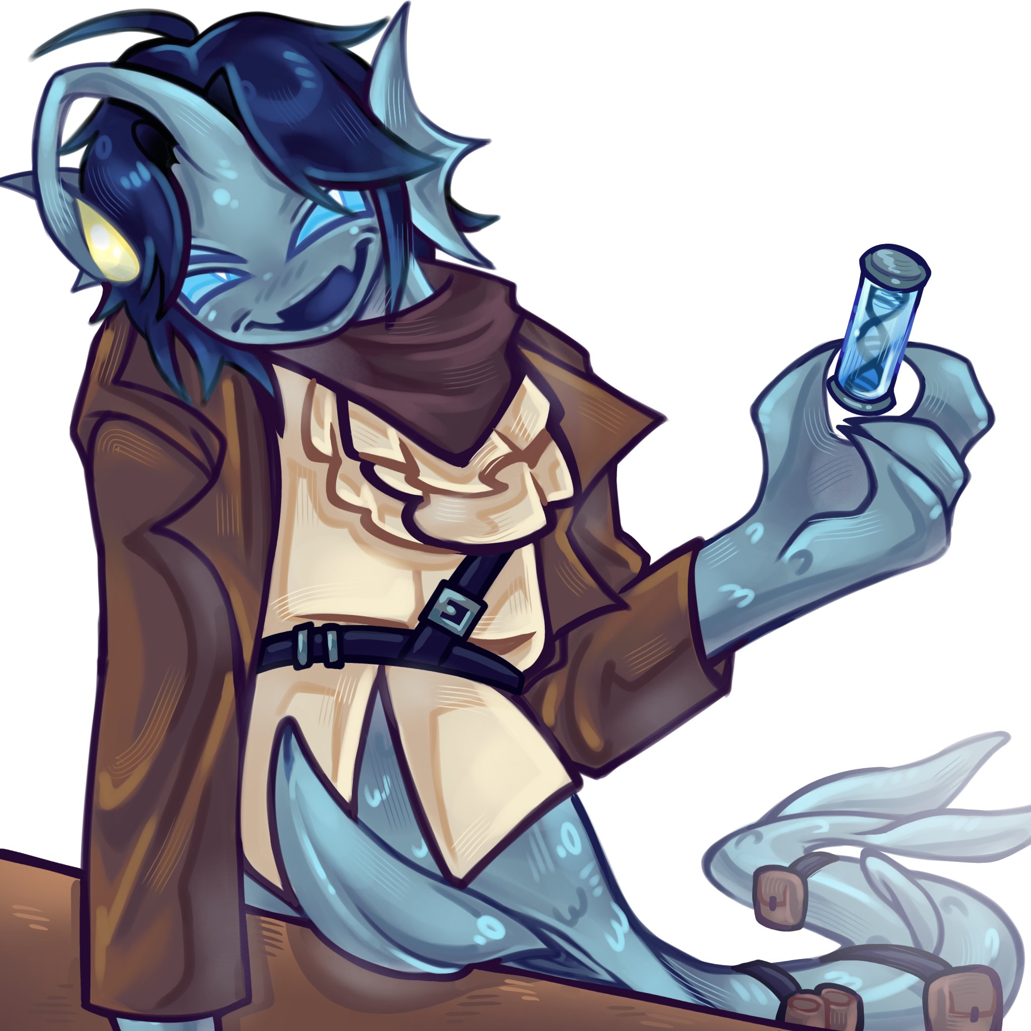 1maleherm, 1monster, 2025, 2d, 2d (artwork), 2d artwork, 3 eyes, 4 fingers, blue body, blue eyes, blue genitals, blue penis, blue skin, brown jacket, brown scarf, cock, cock out, color, colored, cuntboy, cuntboy focus, cuntboy only, cuntboy sans balls, dark blue hair, digital, digital art, digital drawing, digital drawing (artwork), digital media, digital media (artwork), ear fins, fish tail, herm, hermaphrodite, holding object, intersex, intersex focus, intersex only, jabot, jacket, jagged mouth, lure (anatomy), male, male focus, male only, maleherm, maleherm focus, maleherm only, merfolk, merman, monster, multi eye, multi genitalia, one color background, penis, penis out, prehensile penis, pressure (roblox), pussy, roblox, roblox game, scales, sebastian solace, serpentine, short hair, smallplayer sun, solid color background, solo, solo cuntboy, solo focus, solo intersex, solo male, solo only, tail fin, twitter link, white background