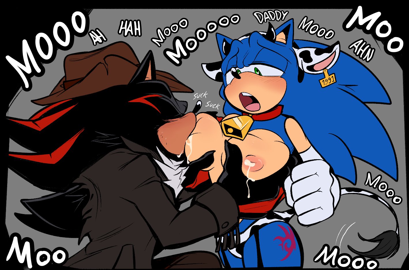 1cuntboy, breasts, breasts out, cow print, cow print bikini, cuntboy, cuntboy with breasts, furry, furry male, intersex, large breasts, male, milk, milk squirt, milking, nipple fetish, nipples, shaddycatz, shadow the hedgehog, sonadow, sonic (series), sonic the hedgehog, sonic the hedgehog (series), sucking, sucking nipples, trans man, transmasc