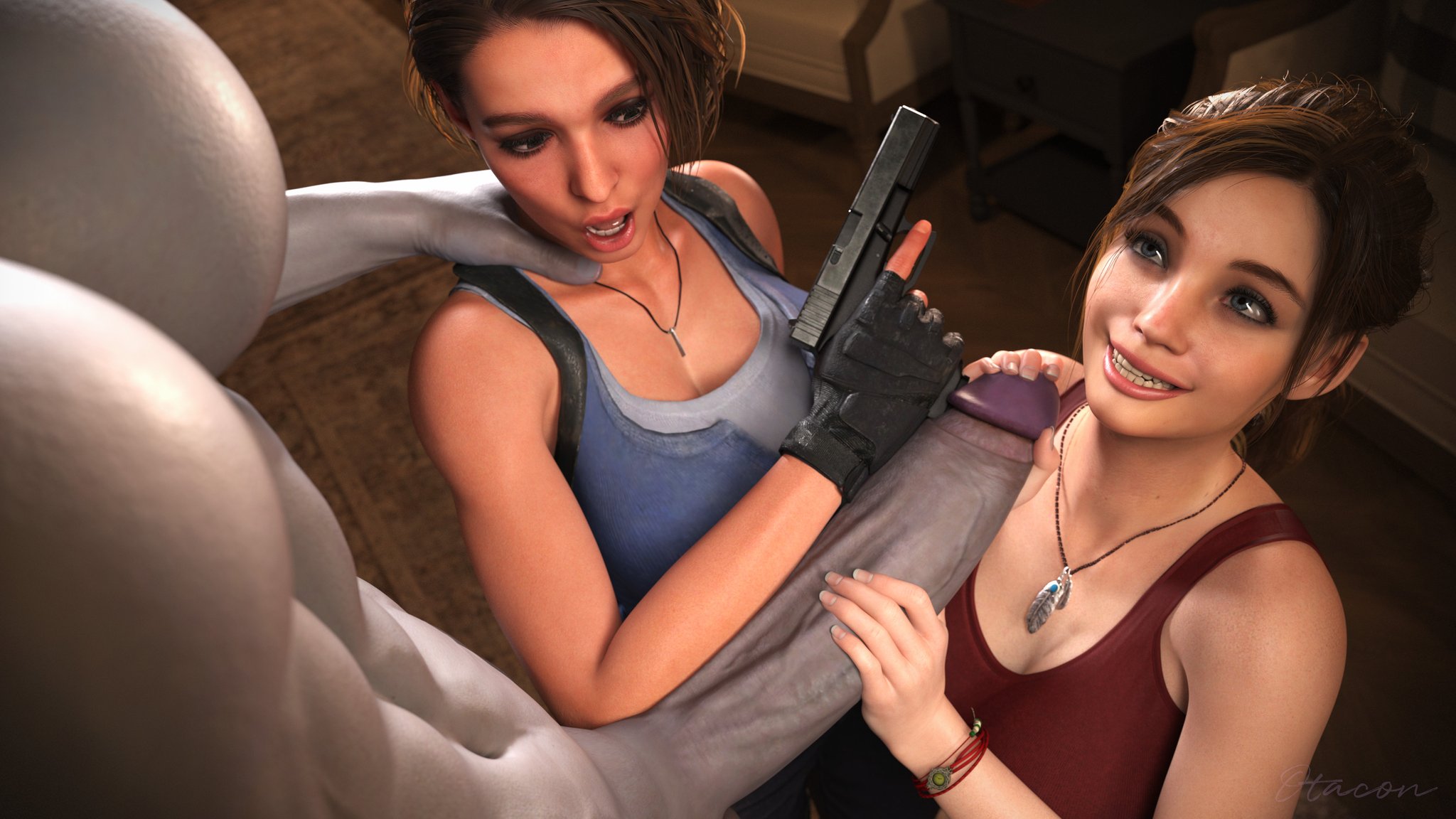1futa, 1futa2girls, 2girls, 2girls1futa, 3d, ass, big ass, big breasts, big thighs, bigger female, bigger futa, breasts, bust, busty, capcom, chest, claire redfield, curvaceous, curvy, curvy figure, dickgirl, dickgirl/female, female, female on futa, female/futa, forearm cock, futa on female, futa/female, futanari, gun, height difference, hips, hourglass figure, huge ass, huge breasts, huge thighs, intersex, intersex/female, jill valentine, jill valentine (sasha zotova), large ass, large breasts, large thighs, larger female, larger futa, legs, light skin, light-skinned female, mature, mature female, monster, monster on female, ms. x, otacon212, pale skin, pale-skinned female, pale-skinned futa, penis, resident evil, resident evil 2, resident evil 3, rule 63, size difference, slim waist, tall, tall futa, taller futa, thick, thick hips, thick legs, thick thighs, thighs, tyrant, voluptuous, waist, wide hips, wide thighs
