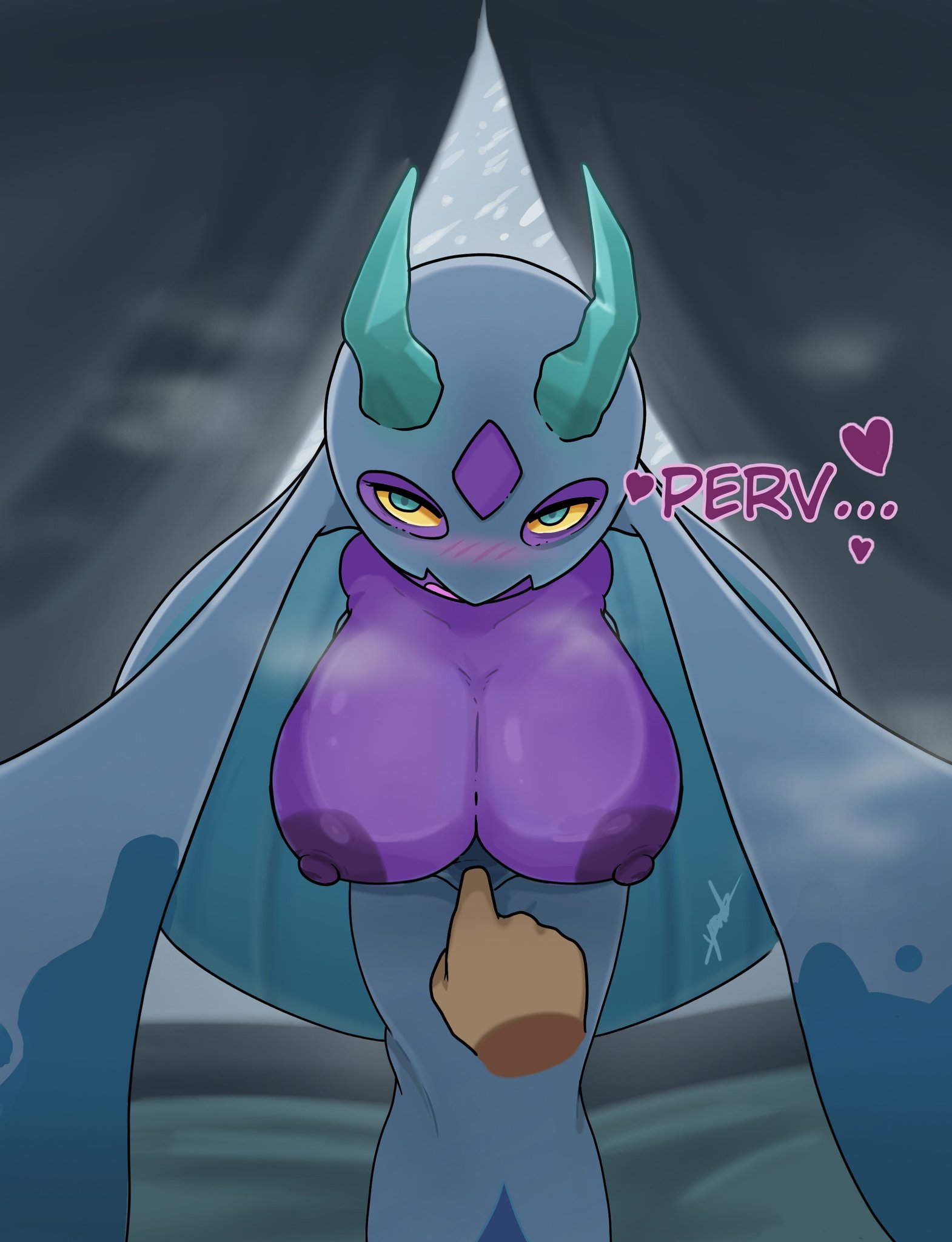 1boy, 1boy1girl, 1girls, 2d, 2d (artwork), big breasts, blush, blushing at viewer, blushing female, breasts, breasts out, breasts out of clothes, dialogue, digital media (artwork), english text, female, froslass, game freak, generation 4 pokemon, hair, heart, heart-shaped pupils, human, humanoid, ice horns, long hair, looking at viewer, male, male human/female humanoid, male human/female pokemon, male pov, male/female, mega evolution, mega froslass, mega yukimenoko, nintendo, nipples, pokémon (species), pokemon, pokemon (species), pokemon dppt, pokemon legends z-a, pokemon legends: z-a, pov, pov male, snow storm, text, video game character, video games, yawlyawl090, yukimenoko