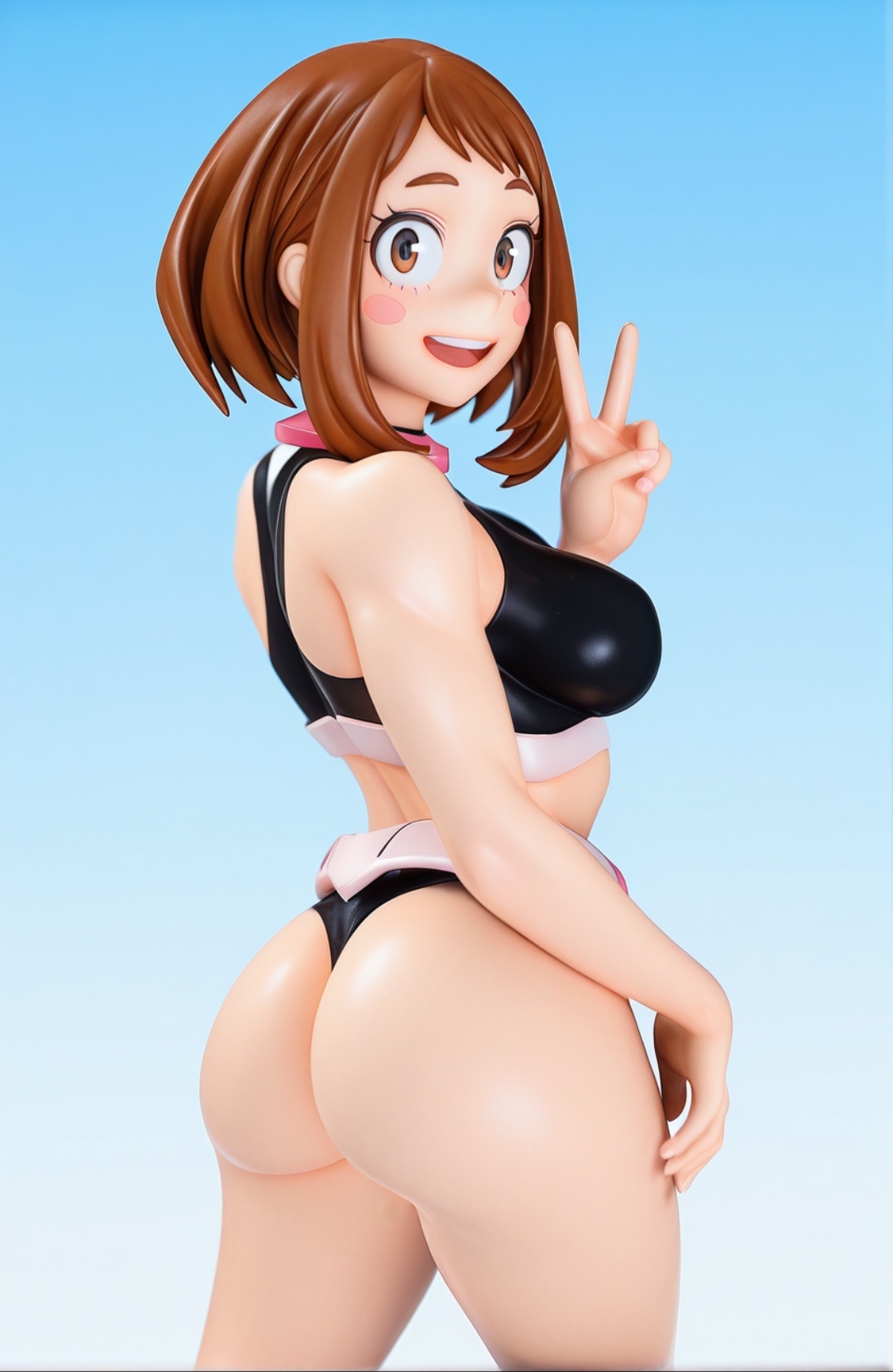 1girls, 2025, 3d, absurd res, absurdres, ai generated, almost naked, almost nude, anime, aqua051, ass, ass focus, back view, big ass, black topwear, boku no hero academia, breasts, brown eyes, brown hair, brown-haired female, curvy, eyebrows, female, female focus, female only, hair, hi res, high quality, high resolution, highres, huge ass, human, large ass, light skin, light-skinned female, looking at viewer, massive ass, medium breasts, my hero academia, ochako uraraka, open mouth, peace sign, revealing clothes, schoolgirl, seductive, seductive pose, sexy, short hair, simple background, smile, smiling, smiling at viewer, solo, solo female, solo focus, sports bra, sportswear, standing, tagme, teenage female, teenager, teeth, thick thighs, thighs, tight clothing, tight fit, uncensored, uraraka ochako, watermark, white body, white skin, wide hips, young