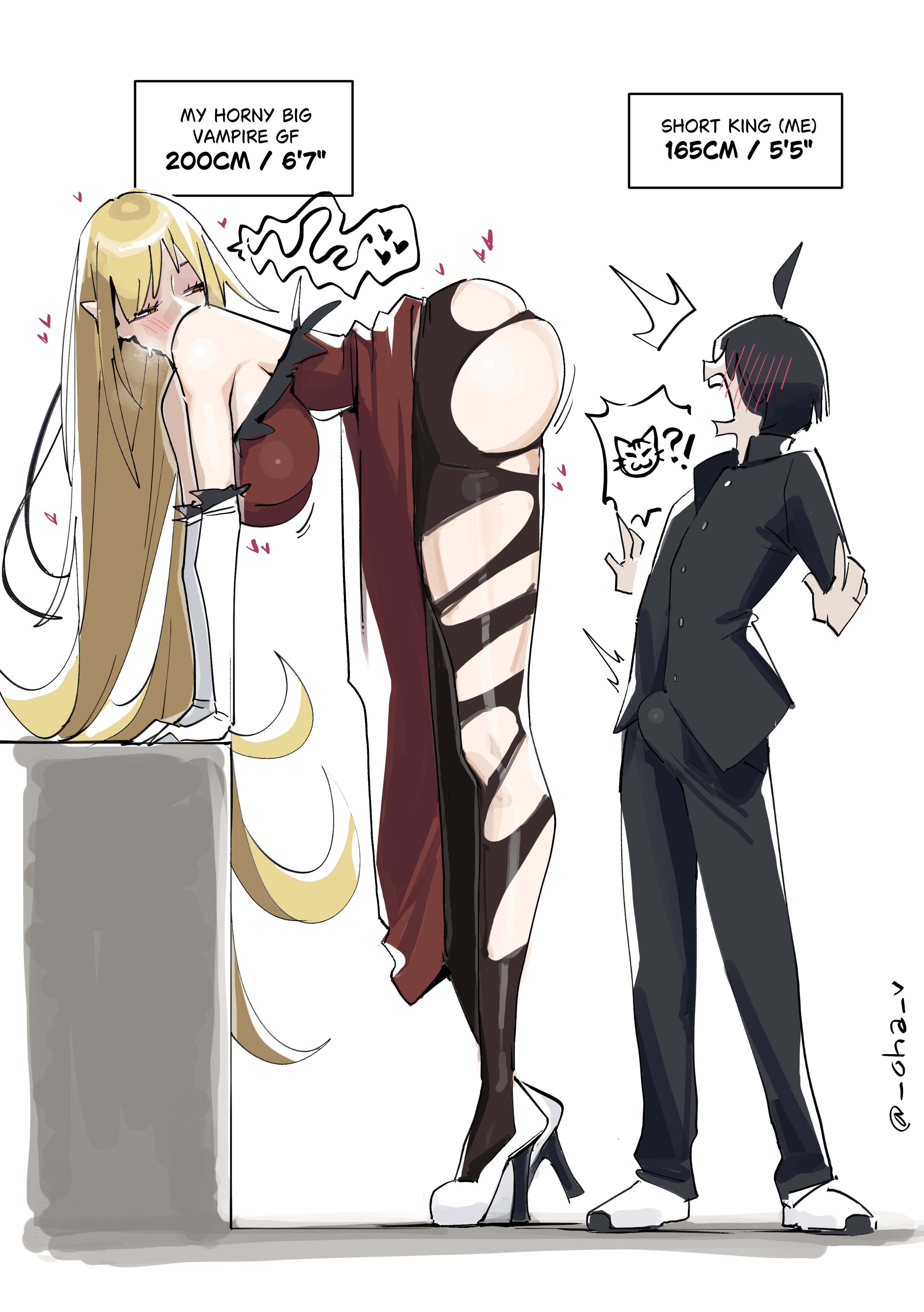 1boy, 1girls, 67 (meme), araragi koyomi, ass, bending over, big ass, big boobs, big breasts, big butt, bigger female, black hair, black hair male, blonde, blonde female, blonde hair, blonde-haired female, boobs, breasts, butt, clothed, clothed female, clothed male, giantess, human, human male, kiss-shot acerola-orion heart-under-blade, kohakv, large ass, large boobs, large breasts, large butt, larger female, light skin, light-skinned female, light-skinned male, long hair, long hair female, long-haired female, mini giantess, oha v, short hair, short hair male, short-haired male, shorter male, size difference, smaller male, vampire, vampire girl