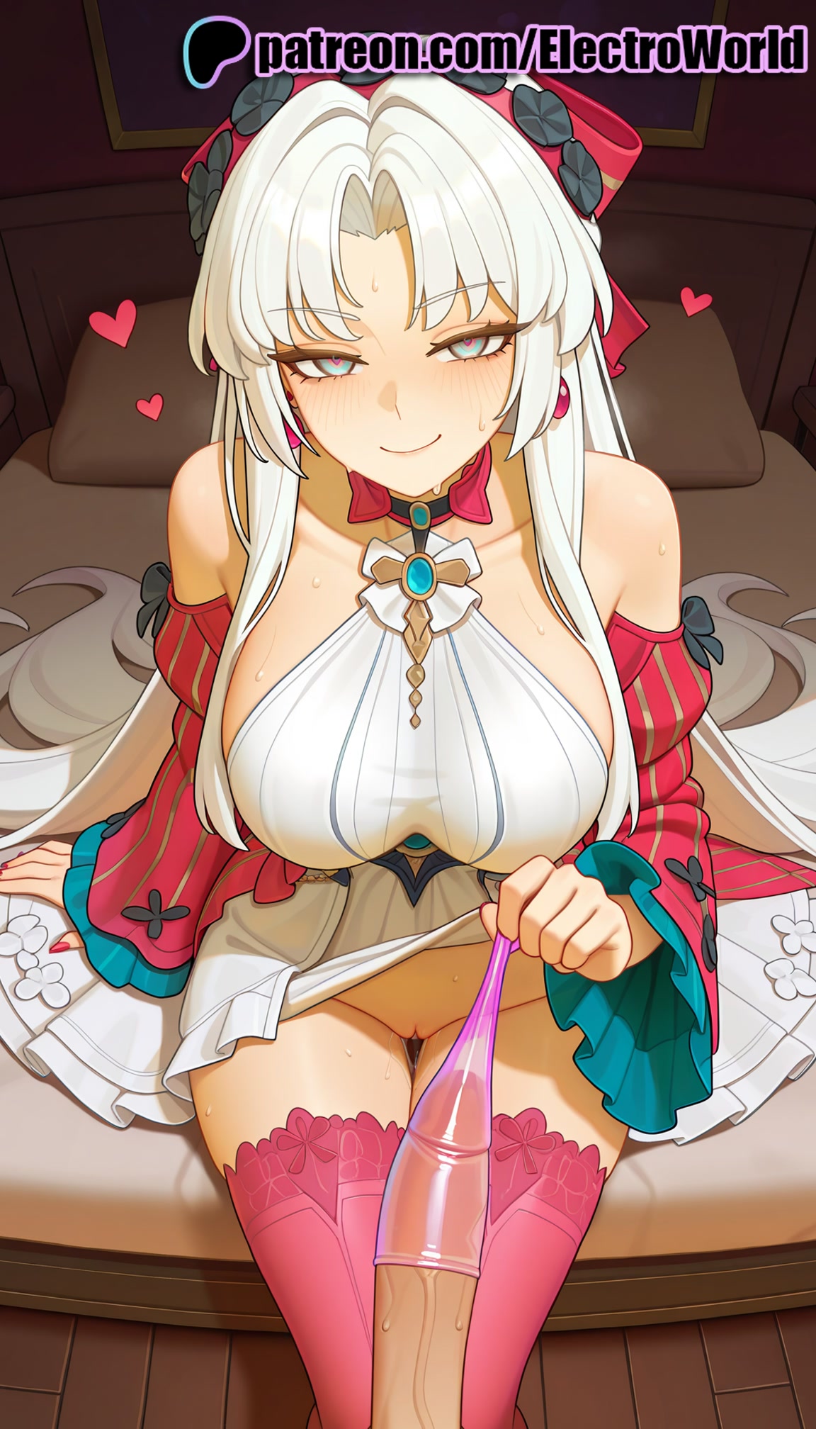 1girls, 2025, ai generated, artist name, blush, breasts, bust, carlotta (wuthering waves), chest, electroworld, female, heart, hi res, high quality, high resolution, highres, indoors, long hair, panties, patreon, patreon username, smile, solo, stable diffusion, sweat, thighhighs, underwear, watermark, white hair, wuthering waves