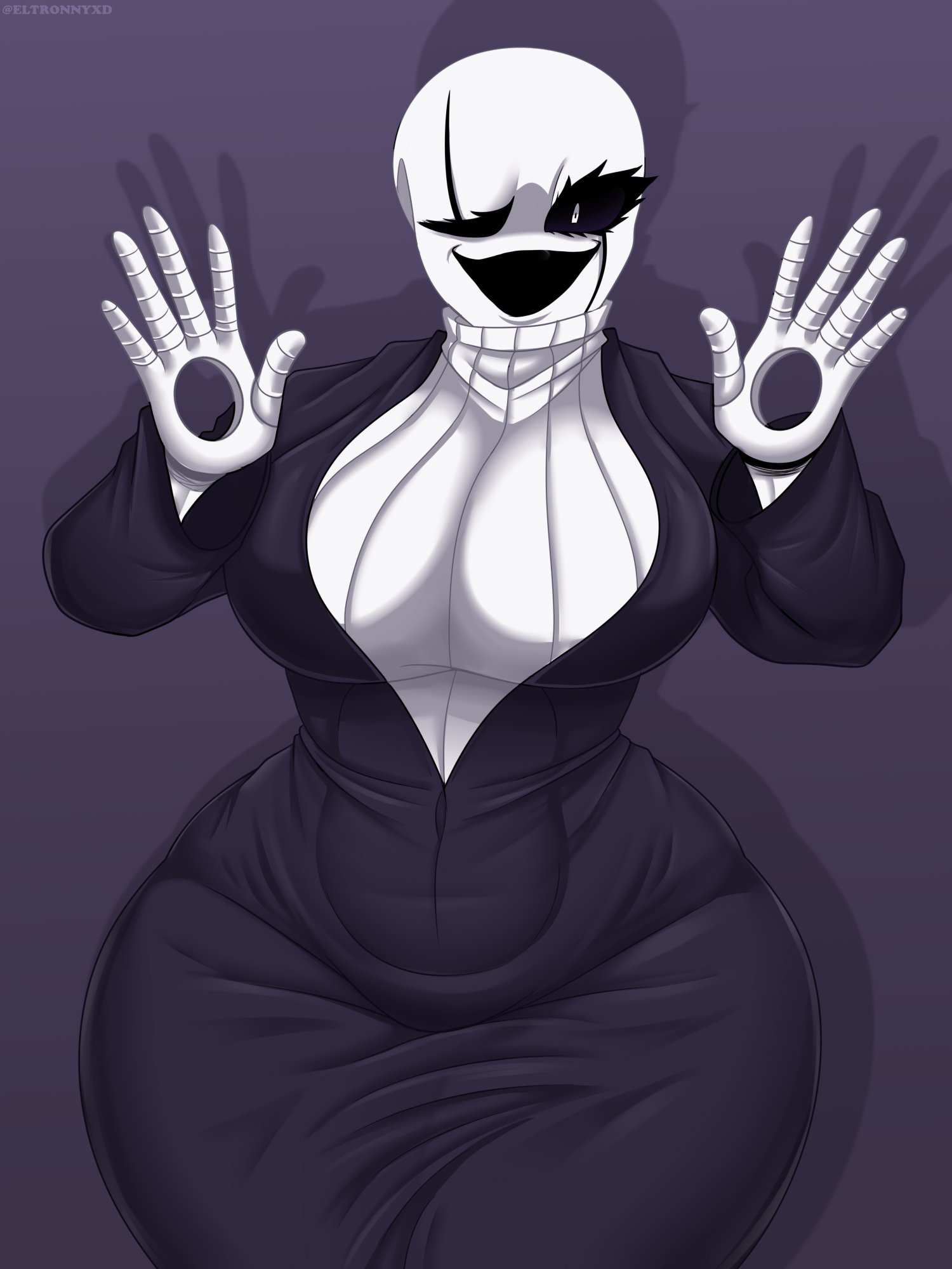 2d, 2d (artwork), black dress, breasts, elronnyx, fem gaster, female, female only, gaster, mysteryman, rule 63, shadow, solo, solo female, sweater, tagme, thick thighs, tight clothing, tight dress, turtleneck, turtleneck sweater, undertale, undertale (series), white sweater
