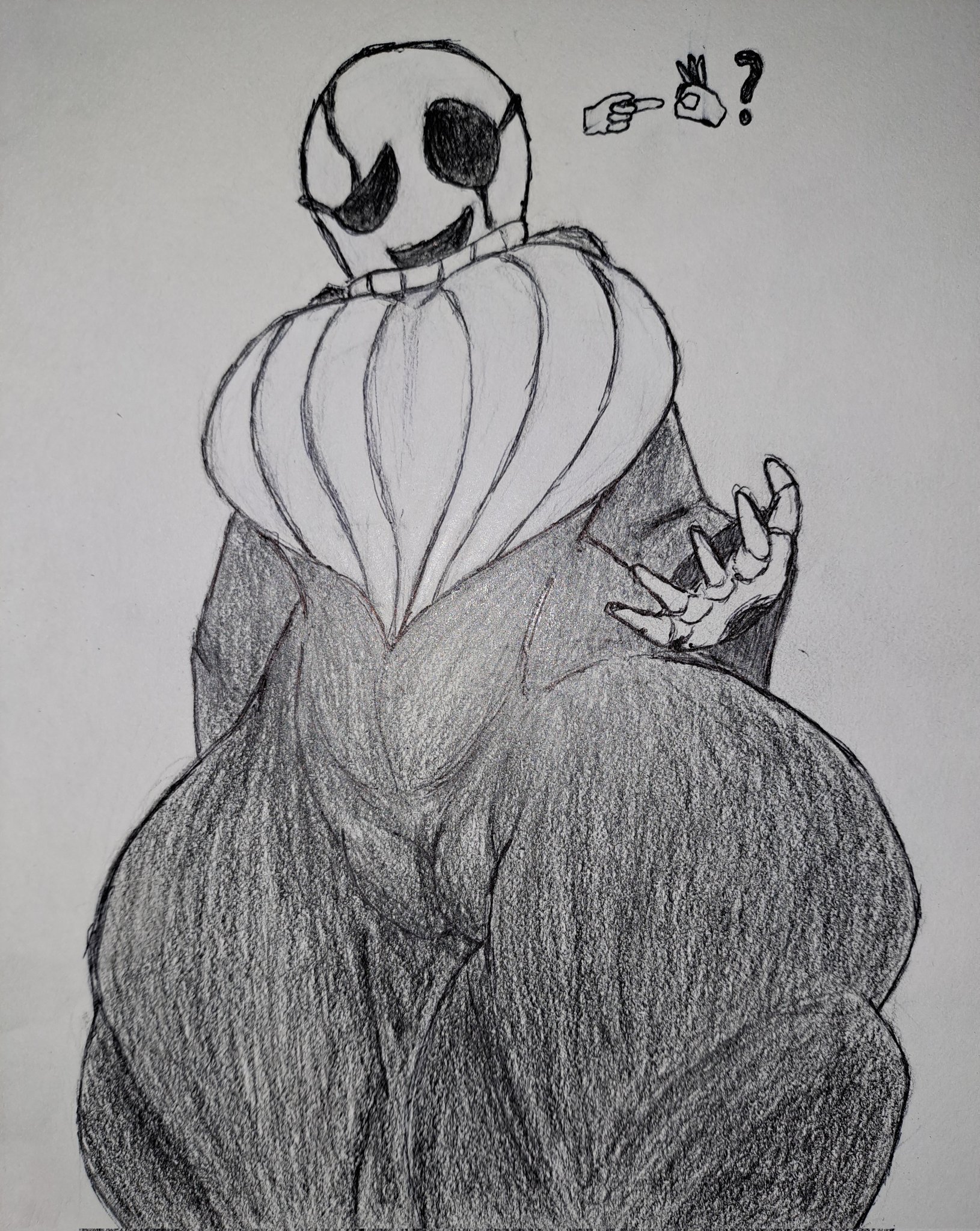 2d, 2d (artwork), black dress, breasts, fem gaster, female, female only, gaster, graphite (artwork), graphite (medium), mysteryman, pussy, pussy outline, sokowyty, solo, solo female, sweater, thick thighs, tight clothing, tight dress, turtleneck, turtleneck sweater, undertale, undertale (series), white sweater