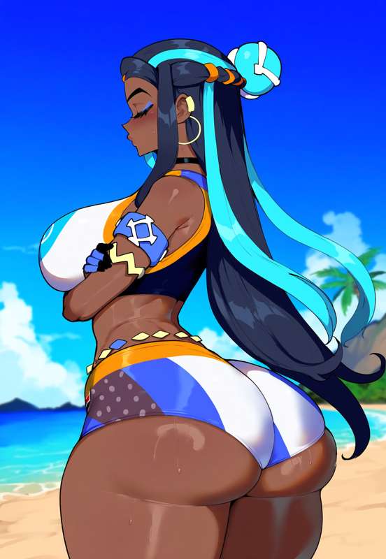1girls, ai generated, beach, creamy ai, female, female only, nessa (pokemon), pokemon, solo, tagme