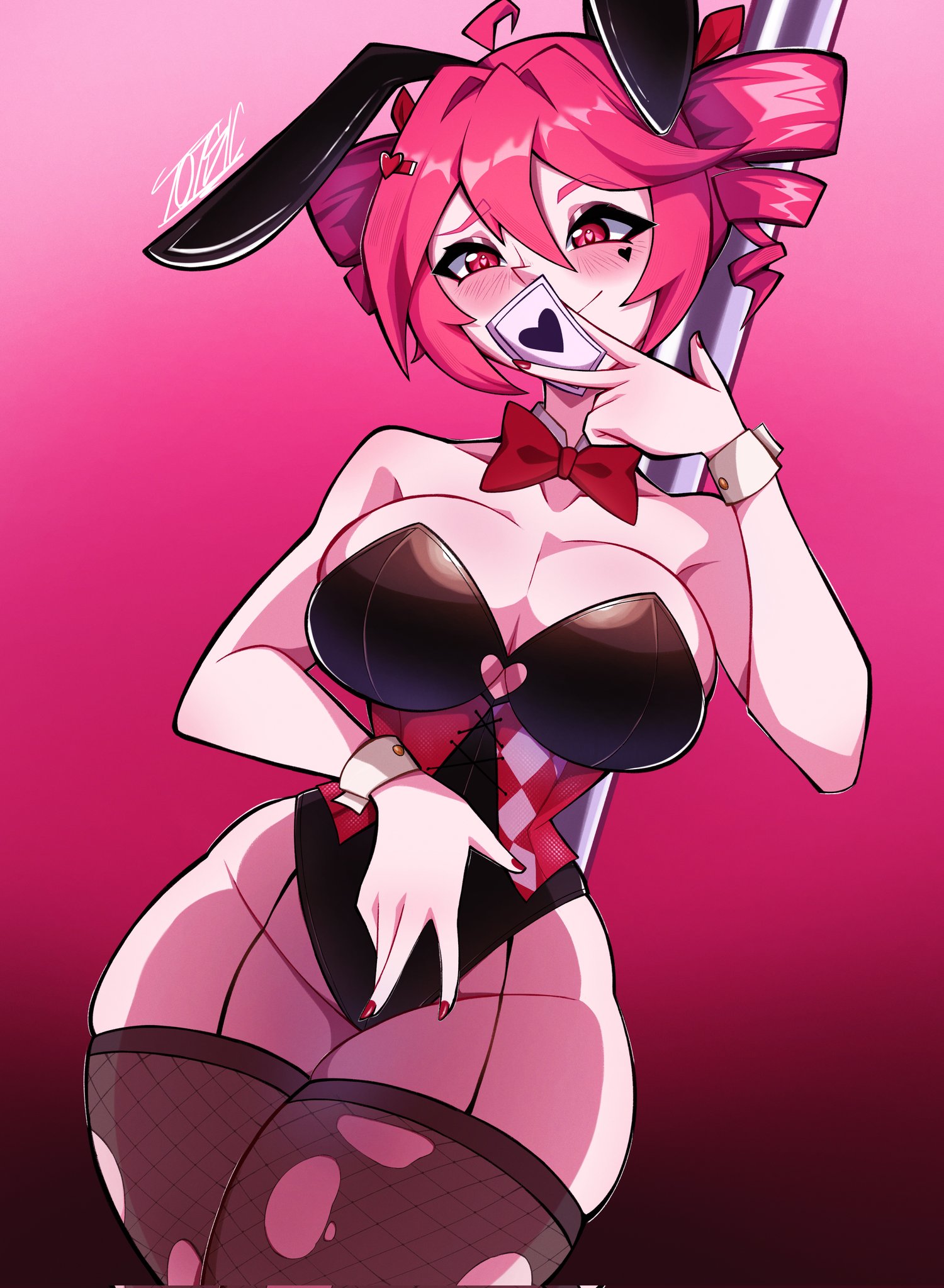 1girls, 2d, 2d (artwork), ahoge, artist name, big breasts, big thighs, blush, blush lines, boob window, bow, bowtie, breasts, bunny ears, bunny girl, bunnysuit, card, cleavage, corset, curvaceous, curvy, curvy female, curvy figure, deep cleavage, detached collar, detached cuffs, eyelashes, face tattoo, female, female only, fishnet thighhighs, fishnets, garter straps, hair ornament, heart tattoo, hips wider than shoulders, hourglass figure, huge breasts, huge thighs, itotsic, kasane teto, large breasts, large thighs, makeup, massive thighs, nail polish, painted nails, playboy bunny, poker cards, pole, rabbit hole (vocaloid), red background, red eyes, red hair, red nails, ripped fishnets, seductive, seductive look, simple background, skindentation, slim waist, smile, solo, solo female, stripper, stripper pole, suggestive pose, thick thighs, thighhighs, thighs, thighs bigger than head, thighs bigger than torso, thighs together, tilted head, tiny waist, torn thighhighs, twin drills, utau, voluptuous, voluptuous female, wasp waist, wide hips