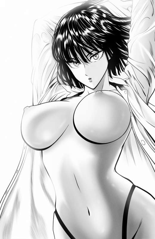 1girls, big breasts, bikini, black and white, black bikini, breasts, female, fubuki (one-punch man), hair, mature, mature female, milf, mostlybluewyatt, nipples, one-punch man, short hair, solo, solo female
