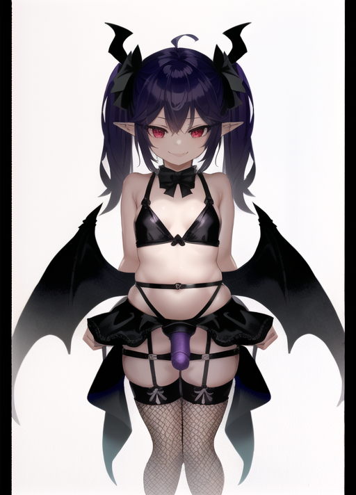 ai_generated demon demon_girl dominatrix fishnets loveofaiart strap-on thighhighs wings