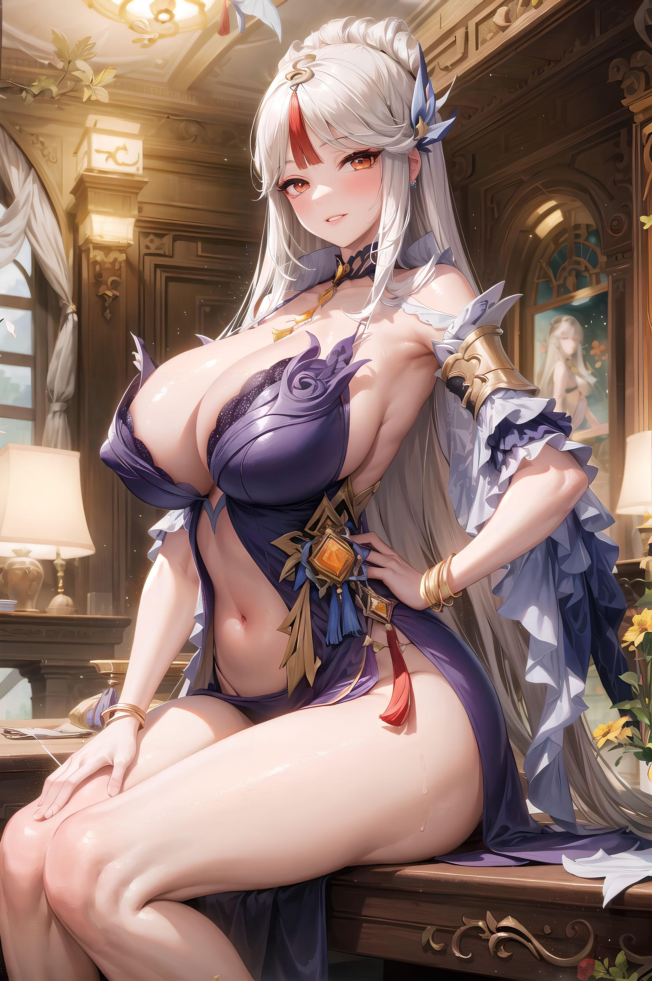 1girls, ai generated, breasts, curvaceous, curvy body, curvy female, female, female focus, female only, genshin impact, hi res, huge breasts, ningguang (genshin impact), ningguang (orchid's evening gown) (genshin impact), stable diffusion, voluptuous, voluptuous female