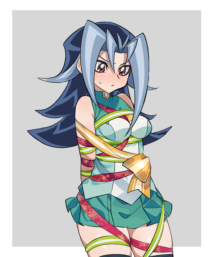 1girls blue_hair blush breasts bryanjoel dntks edit female female_only kamishiro_rio legwear long_hair looking_down red_eyes rio_kamishiro school_uniform solo sweatdrop thighhighs thighs yu-gi-oh! yu-gi-oh!_zexal