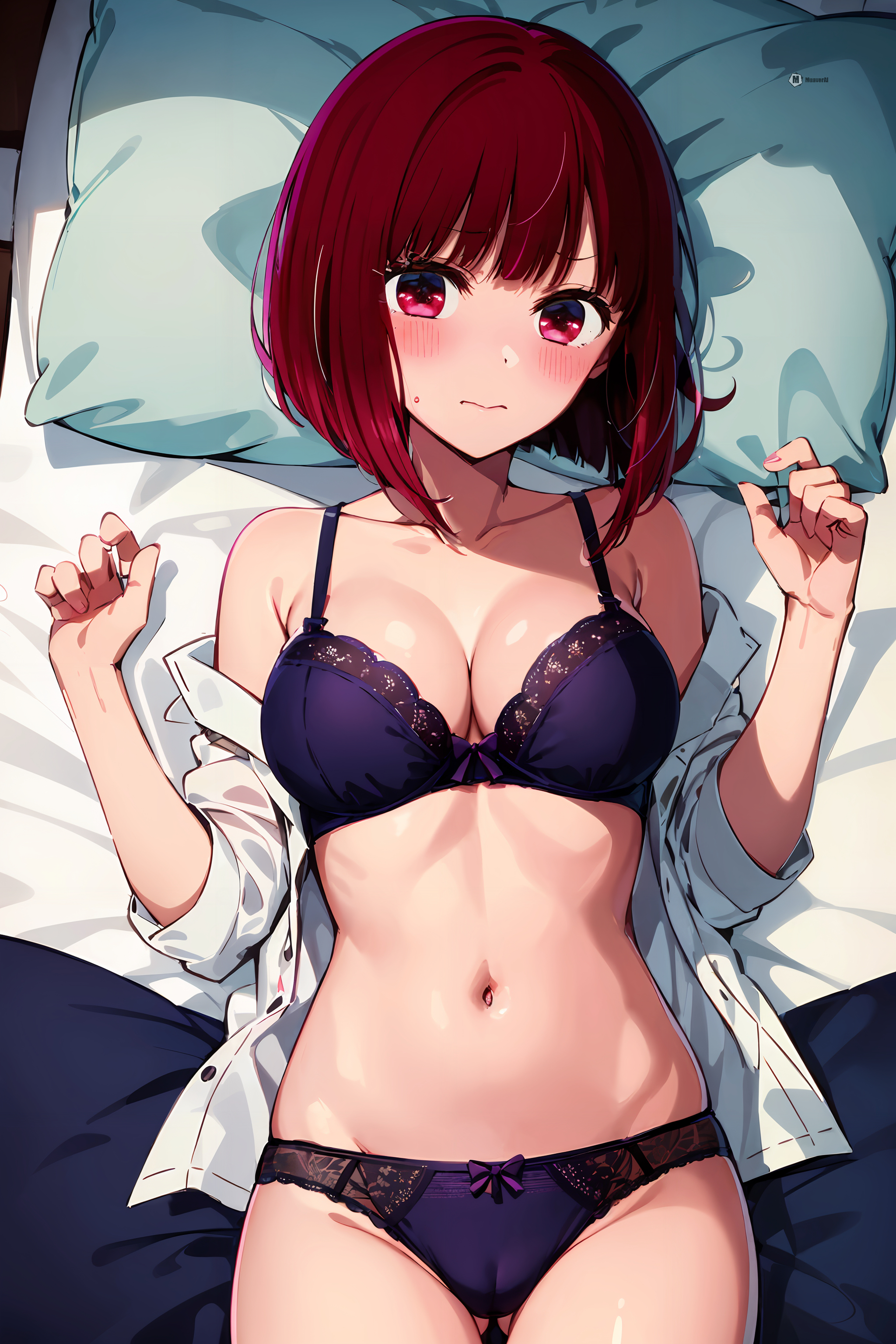 1girls, ai generated, arima kana, breasts, curvaceous, curvy female, curvy figure, female, female focus, female only, huge breasts, oshi no ko, red eyes, red hair, stable diffusion, voluptuous, voluptuous female