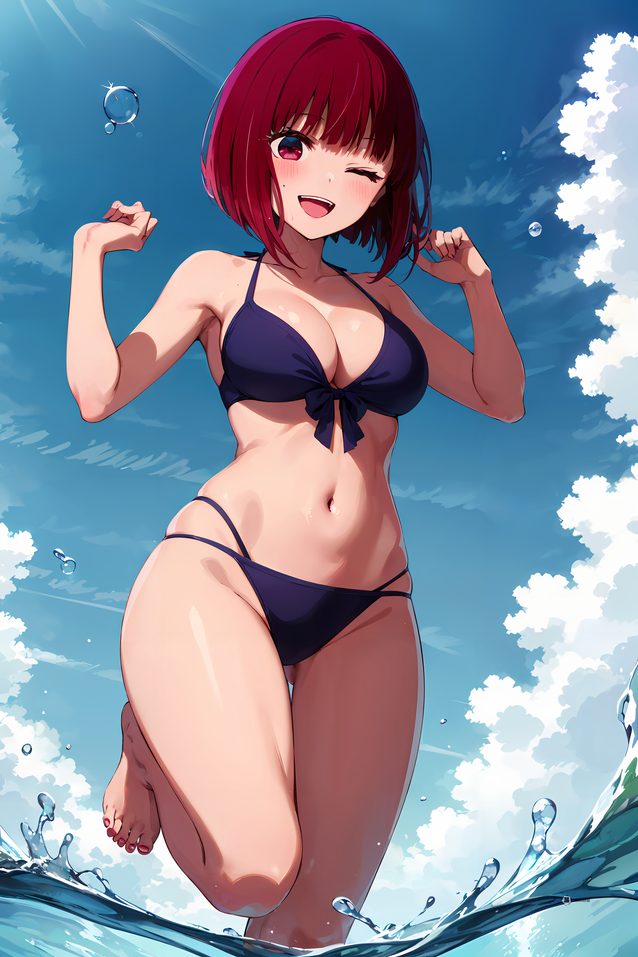 1girls, ai generated, arima kana, beach, bikini, breasts, curvy body, curvy female, curvy figure, female, female focus, female only, huge breasts, oshi no ko, seductive look, stable diffusion, voluptuous, voluptuous female