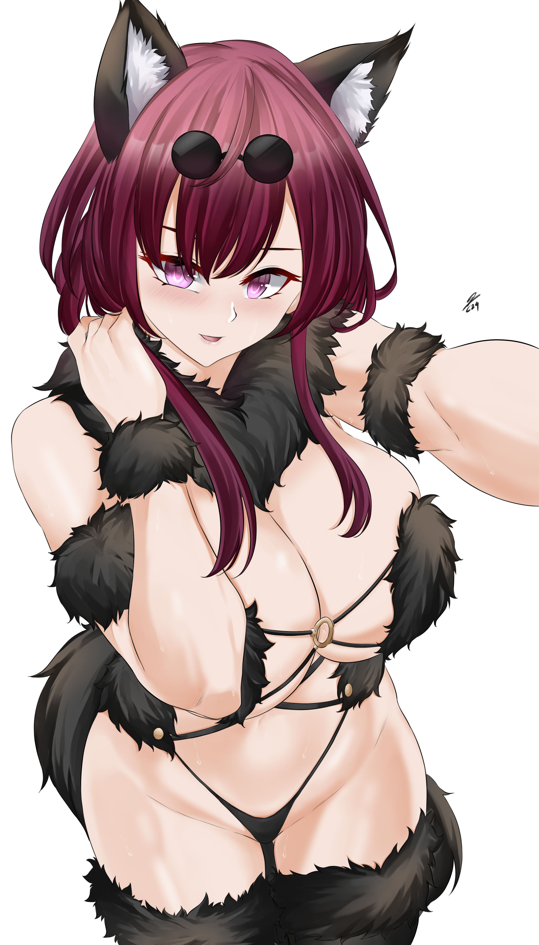 1girls, big breasts, big thighs, breasts, busty, cenotz24, cleavage, cosplay, eyewear on head, female, female only, honkai (series), honkai: star rail, huge breasts, huge thighs, kafka (honkai: star rail), large breasts, large thighs, light skin, light-skinned female, mash kyrielight (dangerous beast) (cosplay), solo, sunglasses on head, thick thighs, thighs, voluptuous, white background
